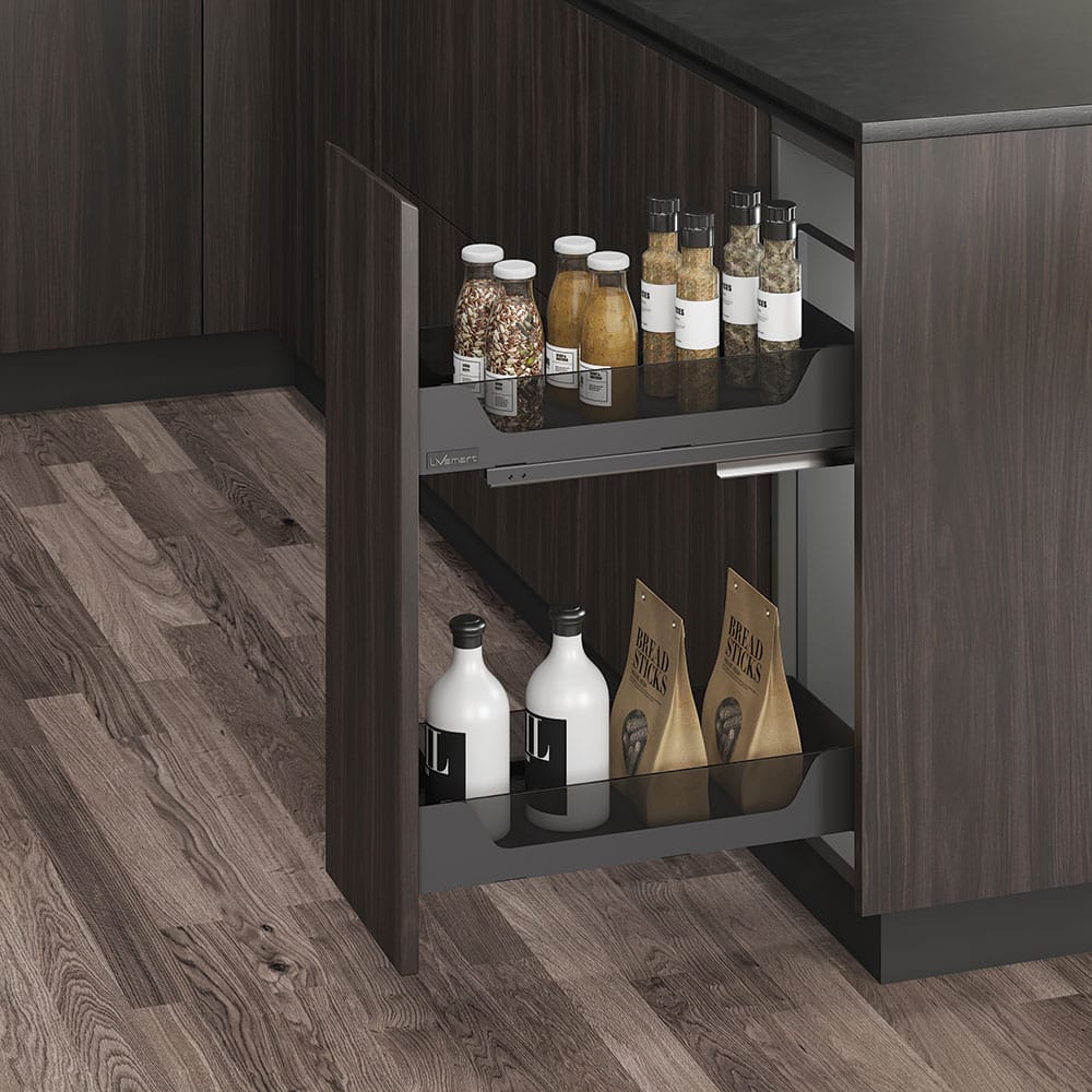 Ebco Bottle Pullout 2 - Soft Close - Glass (Full Set with 2 Tier Solid Base Basket, Soft Close Slides and Mounting Kit)