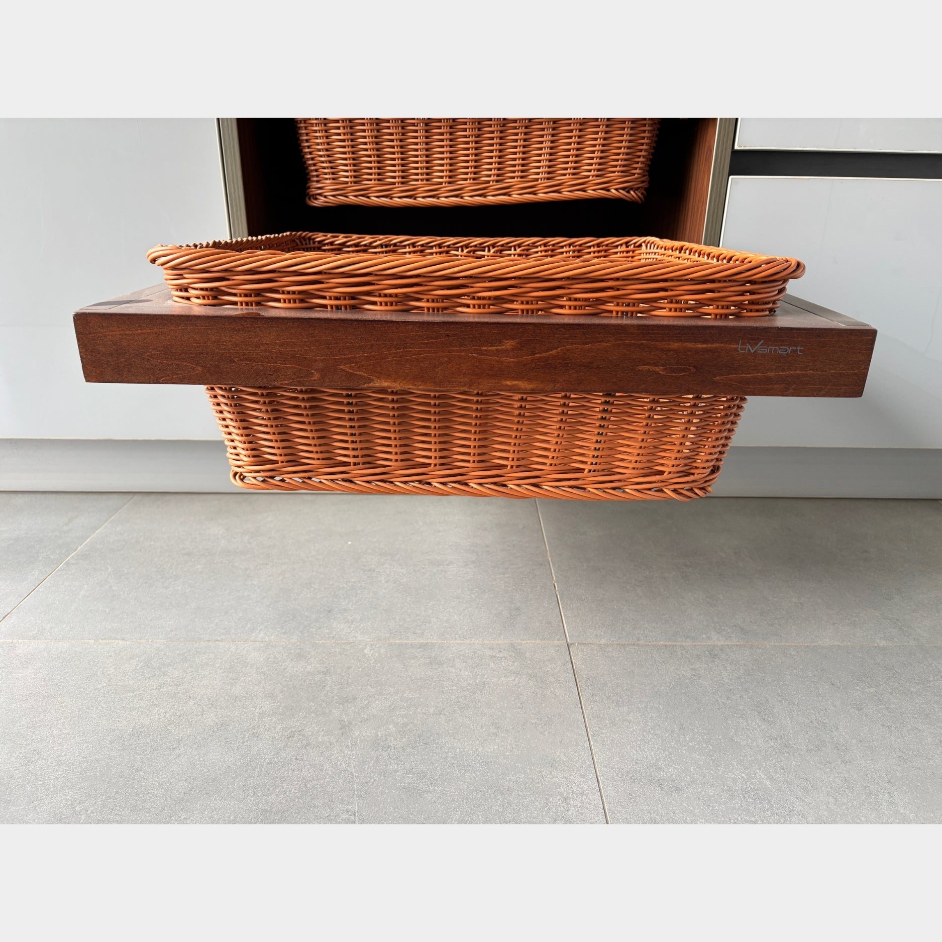 Ebco PVC Wicker Baskets Soft Close with Wooden Frame & Slide PWB-SC