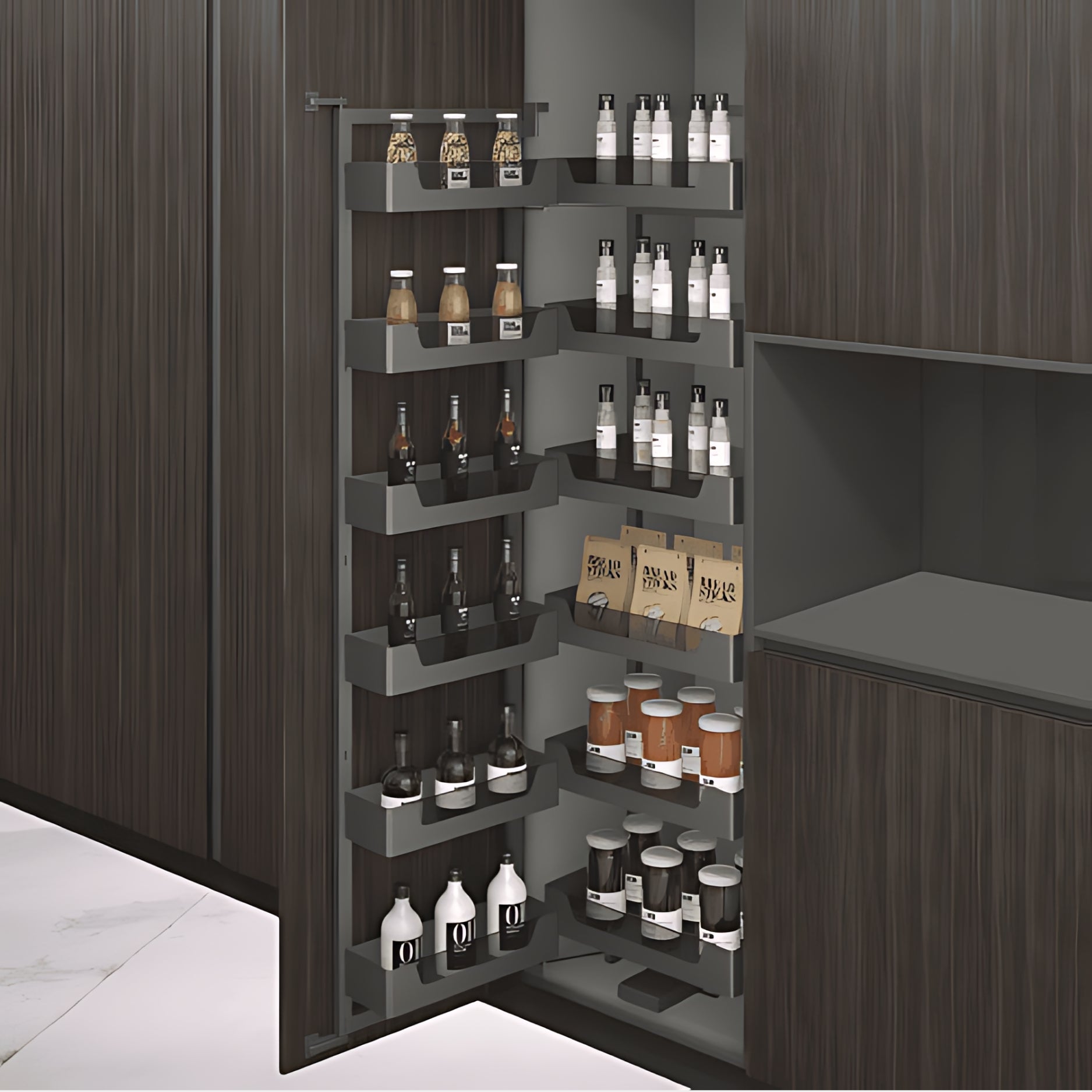 Ebco Kitchen Pantry Unit - Soft Close - Glass (With set of 6 + 6 Shelves)