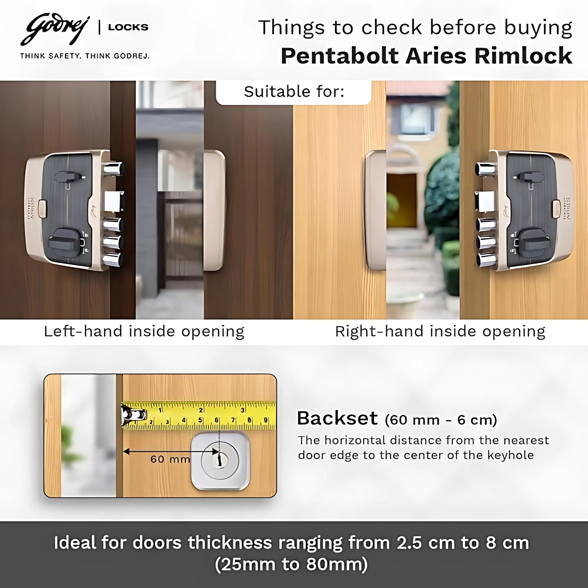 Godrej Pentabolt Aries 1CK, Deadbolt Main Door Lock with 3KS Technology