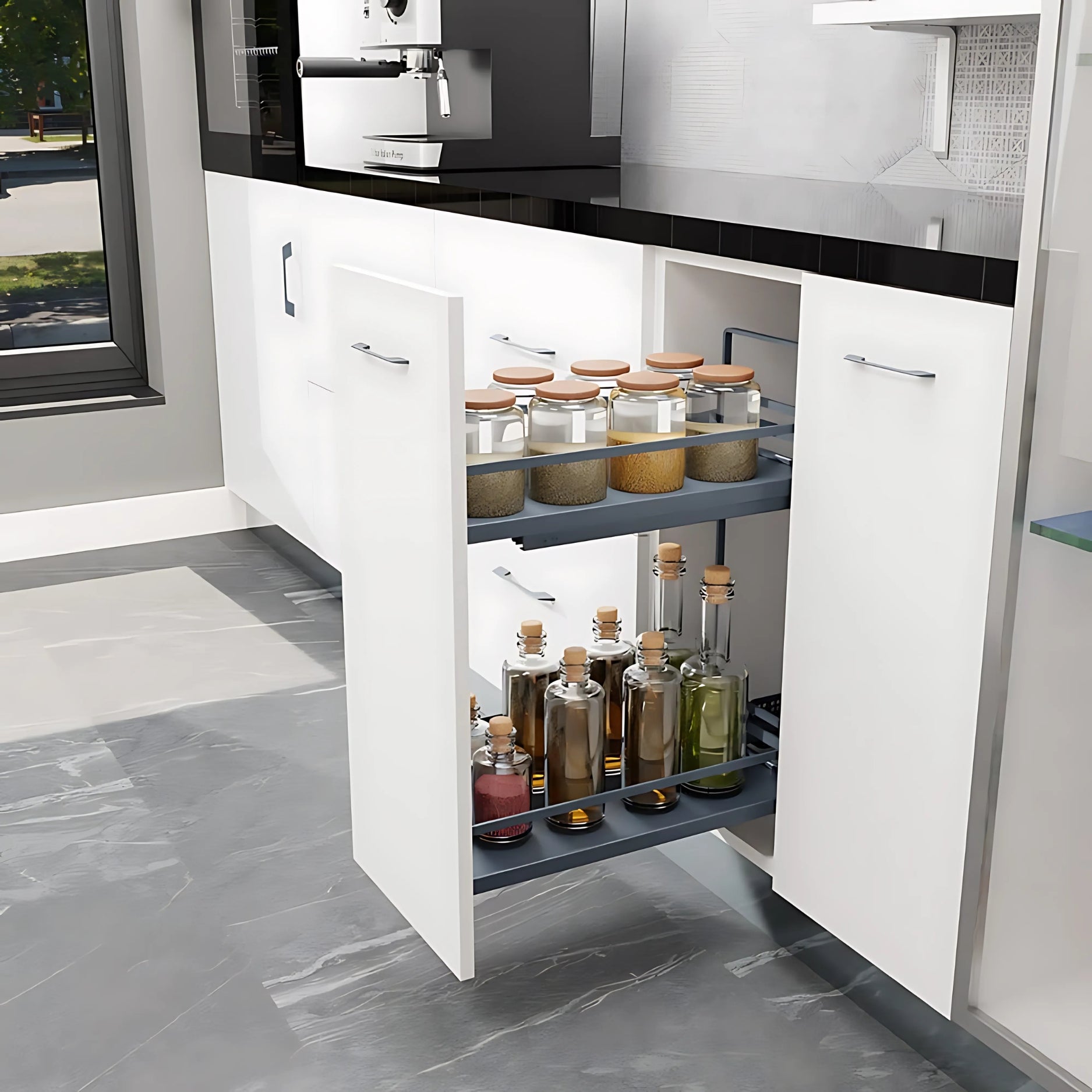 Ebco Bottle Pullout 2 - Soft Close (Full Set with 2 Tier Solid Base Basket, Soft Close Slides and Mounting Kit)