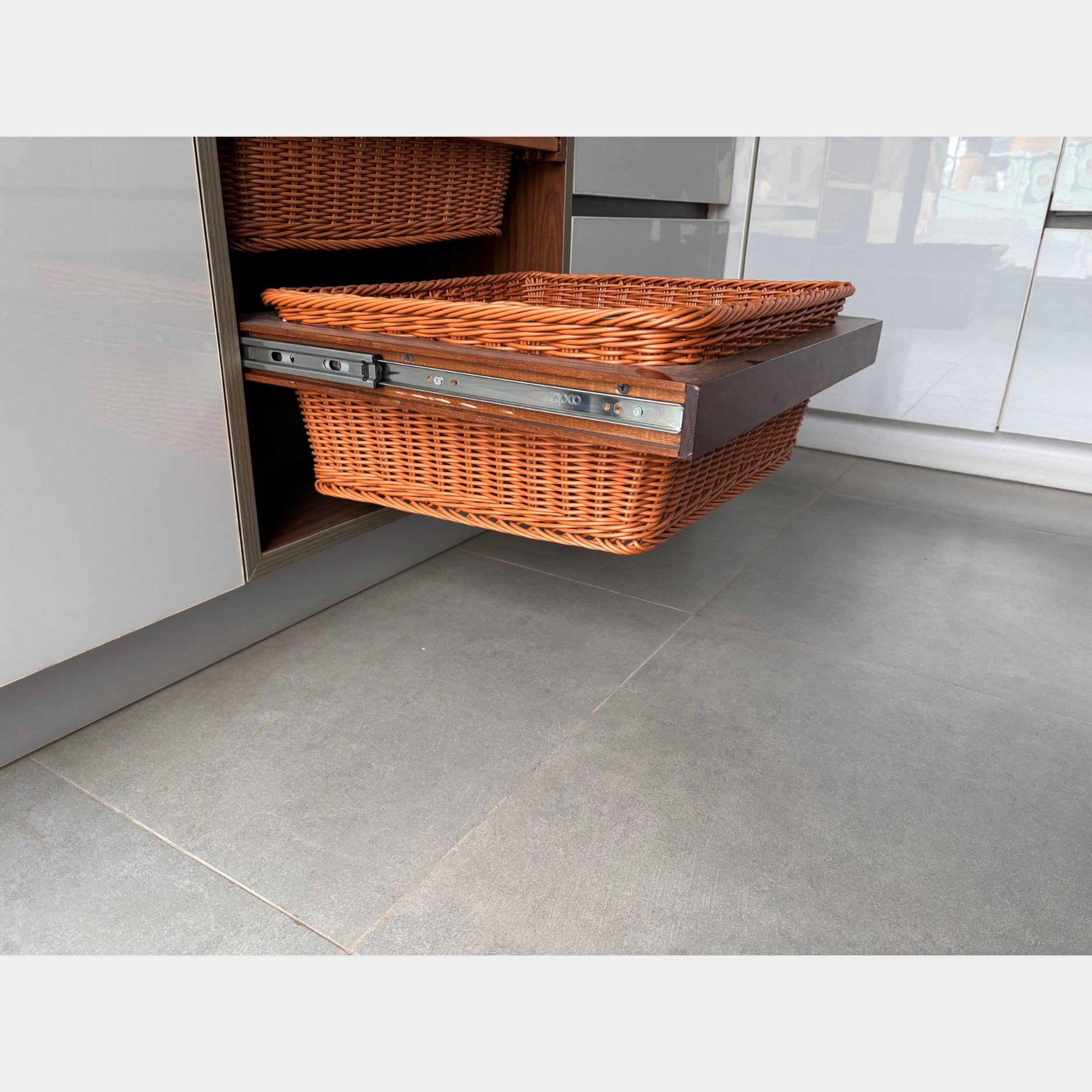 Ebco PVC Wicker Baskets Soft Close with Wooden Frame & Slide PWB-SC