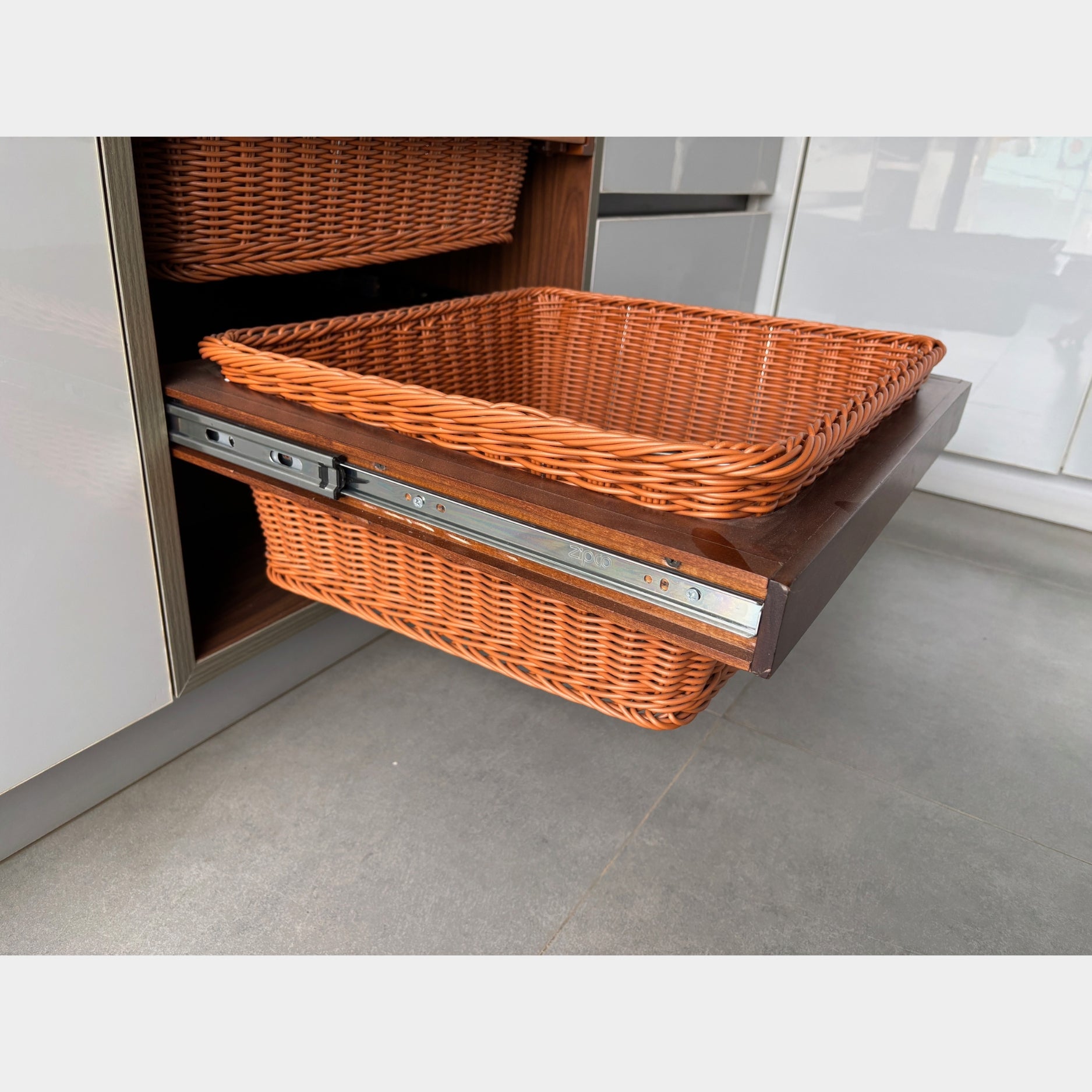Ebco PVC Wicker Baskets Soft Close with Wooden Frame & Slide PWB-SC