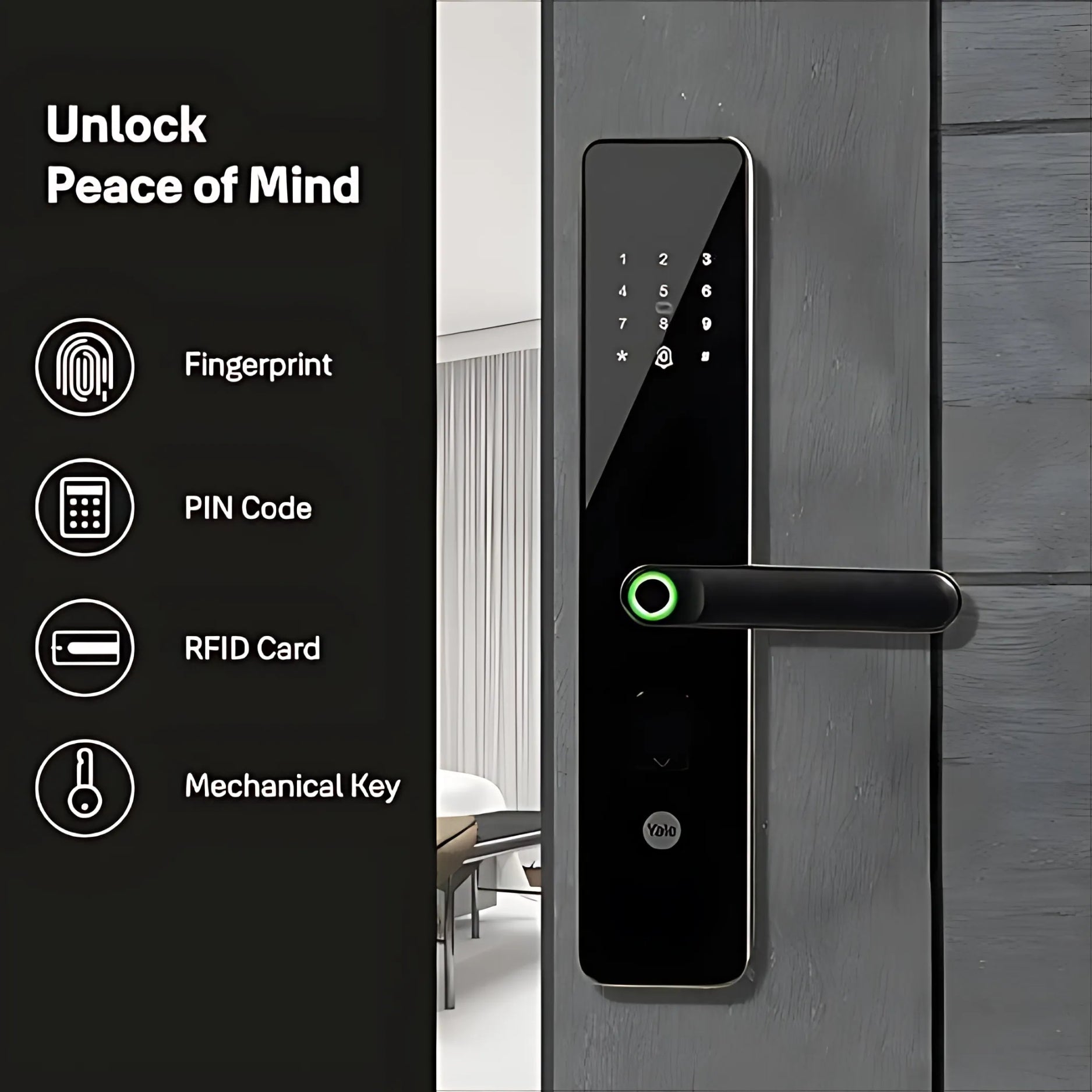 Yale YDME100NxT Smart Door Lock, Fingerprint, PIN, RFID, Manual Key Access (Black)