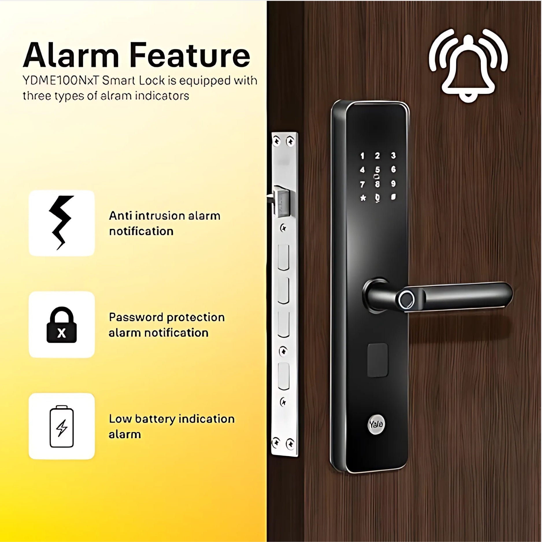 Yale YDME100NxT Smart Door Lock, Fingerprint, PIN, RFID, Manual Key Access (Black)