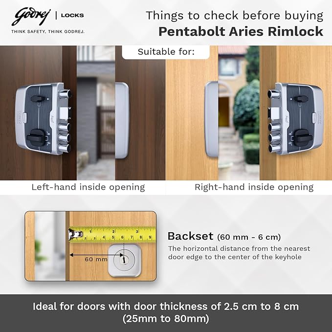 Godrej Pentabolt Aries 1CK, Deadbolt Main Door Lock with 3KS Technology