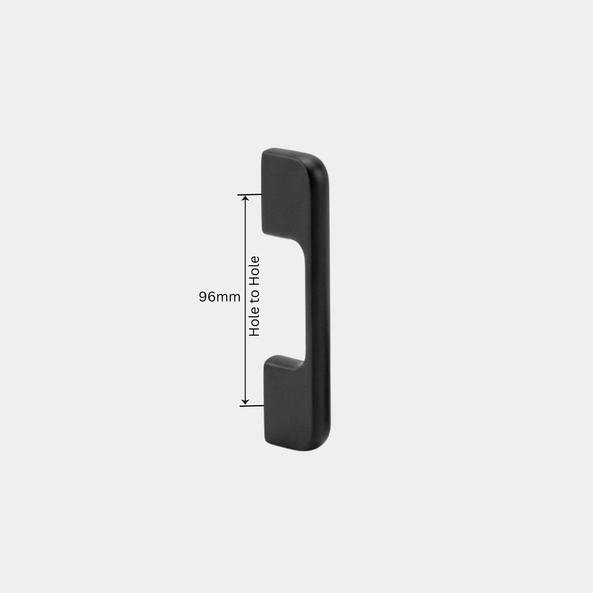 96mm matt black zinc cabinet handle showing exact hole-to-hole dimensions for modular kitchens by Hardware Depot