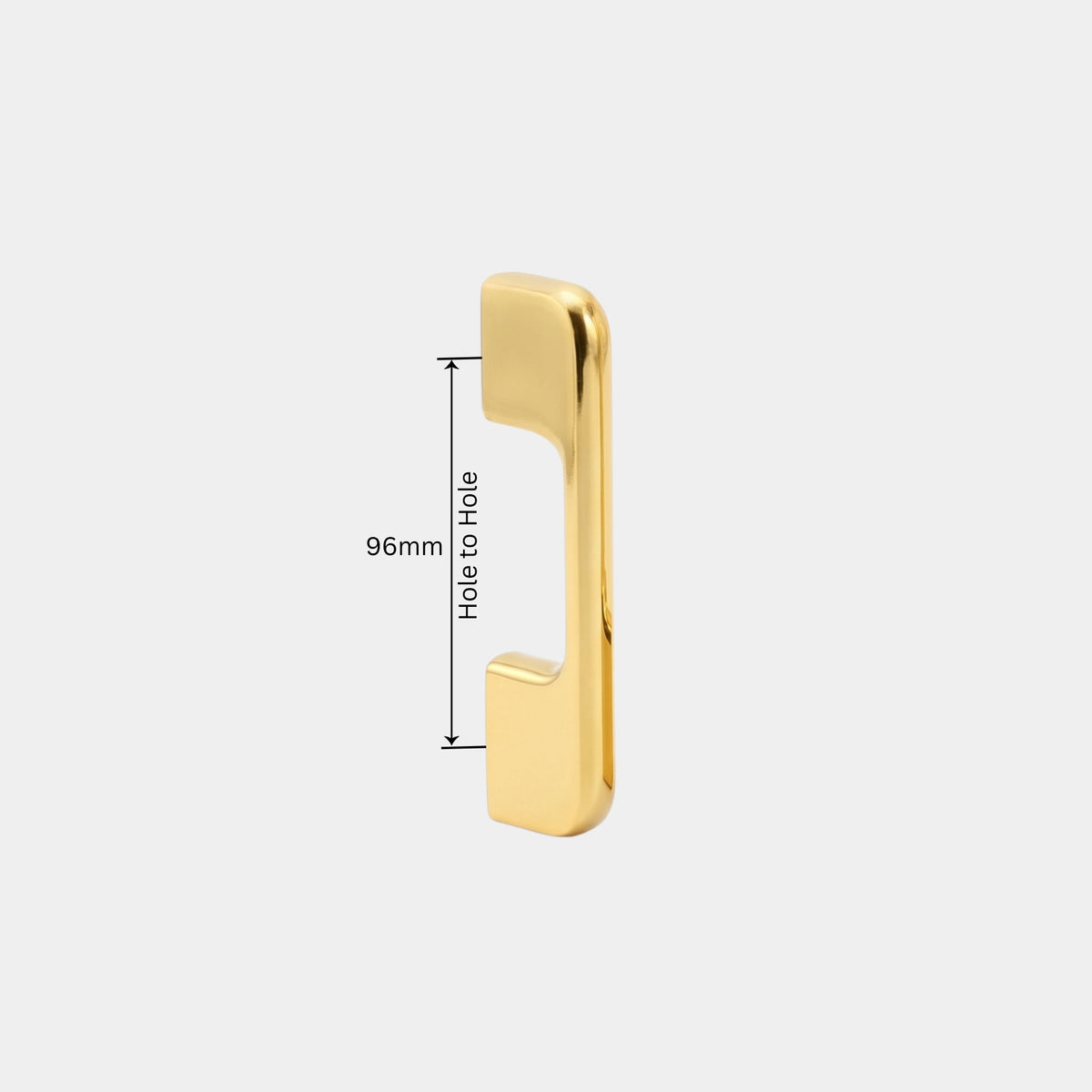96mm PVD gold premium zinc drawer pull side profile displaying dimensional measurement lines