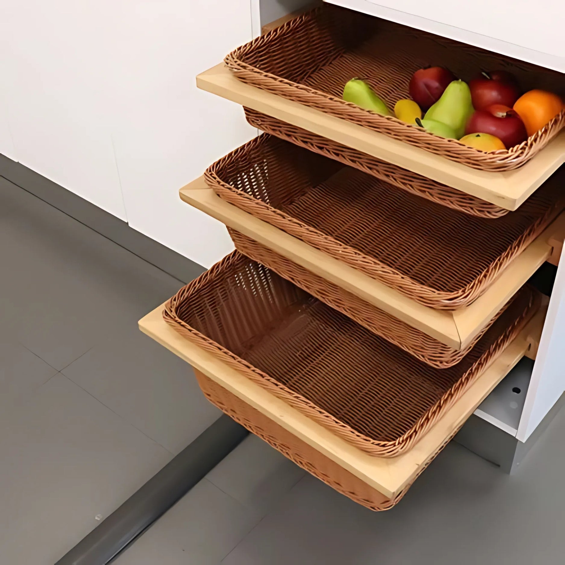 Ebco PVC Wicker Baskets with Wooden Frame & Slide PWB