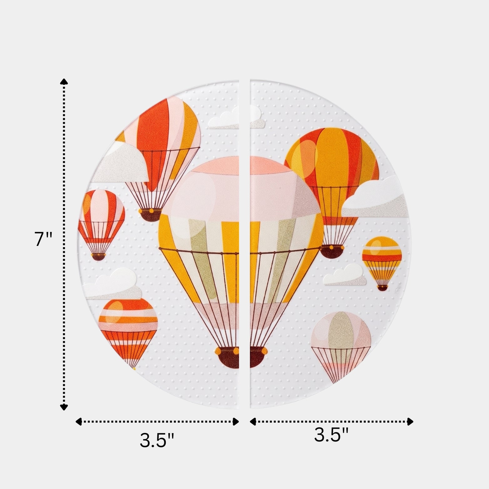 Technical dimensions layout showing the 7-inch total height and 3.5-inch width for the premium split-circle acrylic wardrobe handle.