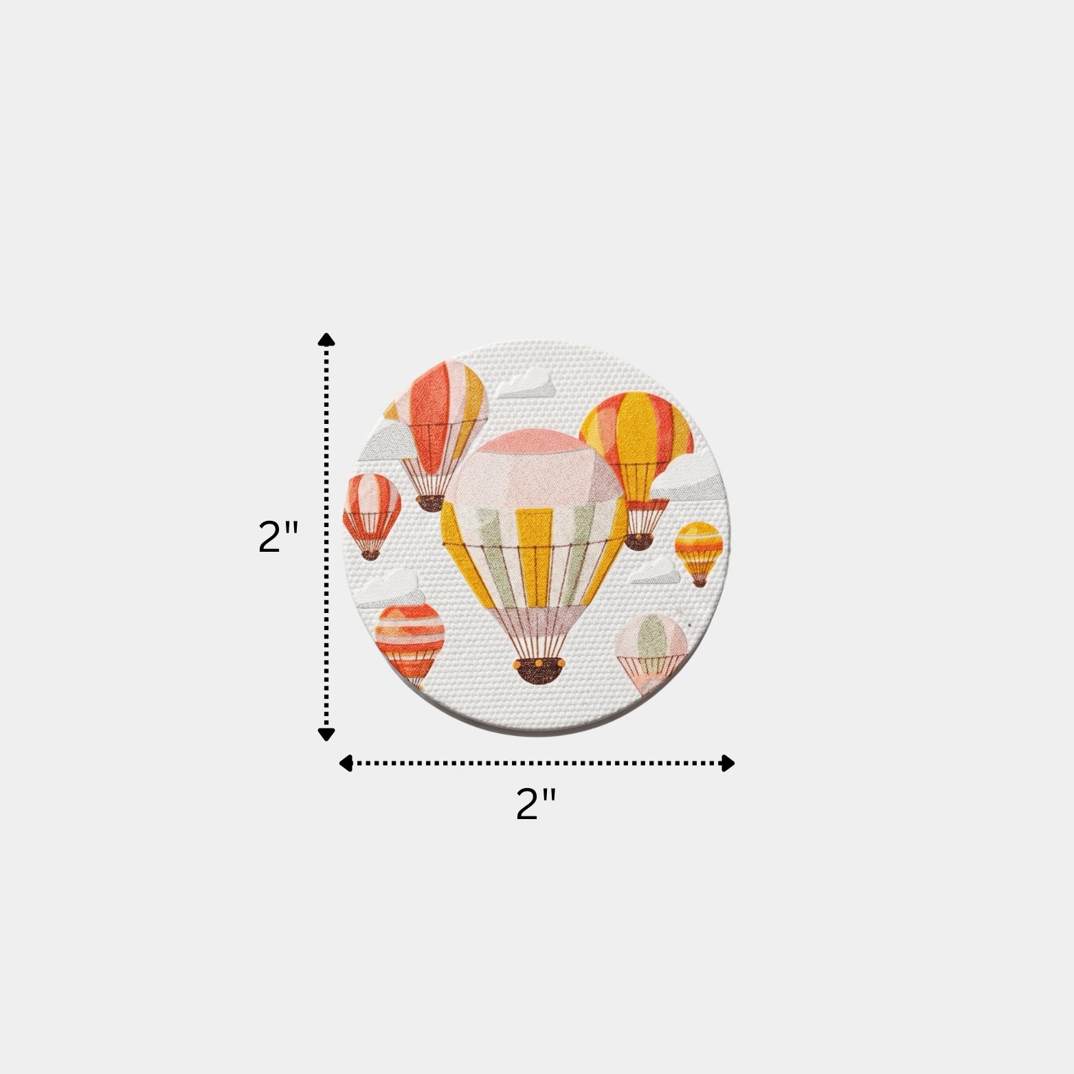 Detailed technical size chart showing the 2-inch diameter and projection specification of the circular acrylic cabinet knob.