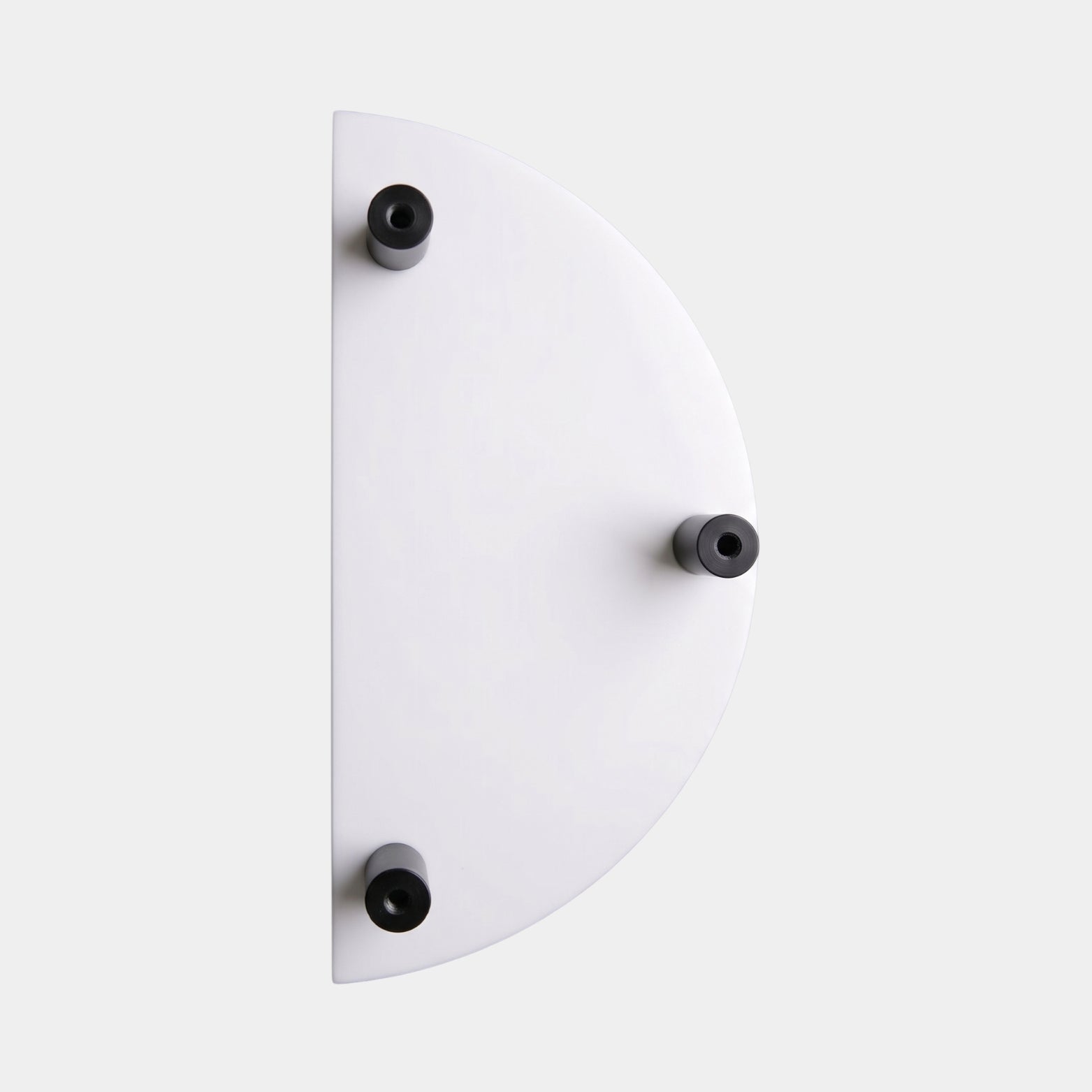 Rear view of the white acrylic semicircle handle highlighting the heavy-duty 3-point metal mounting pillars.