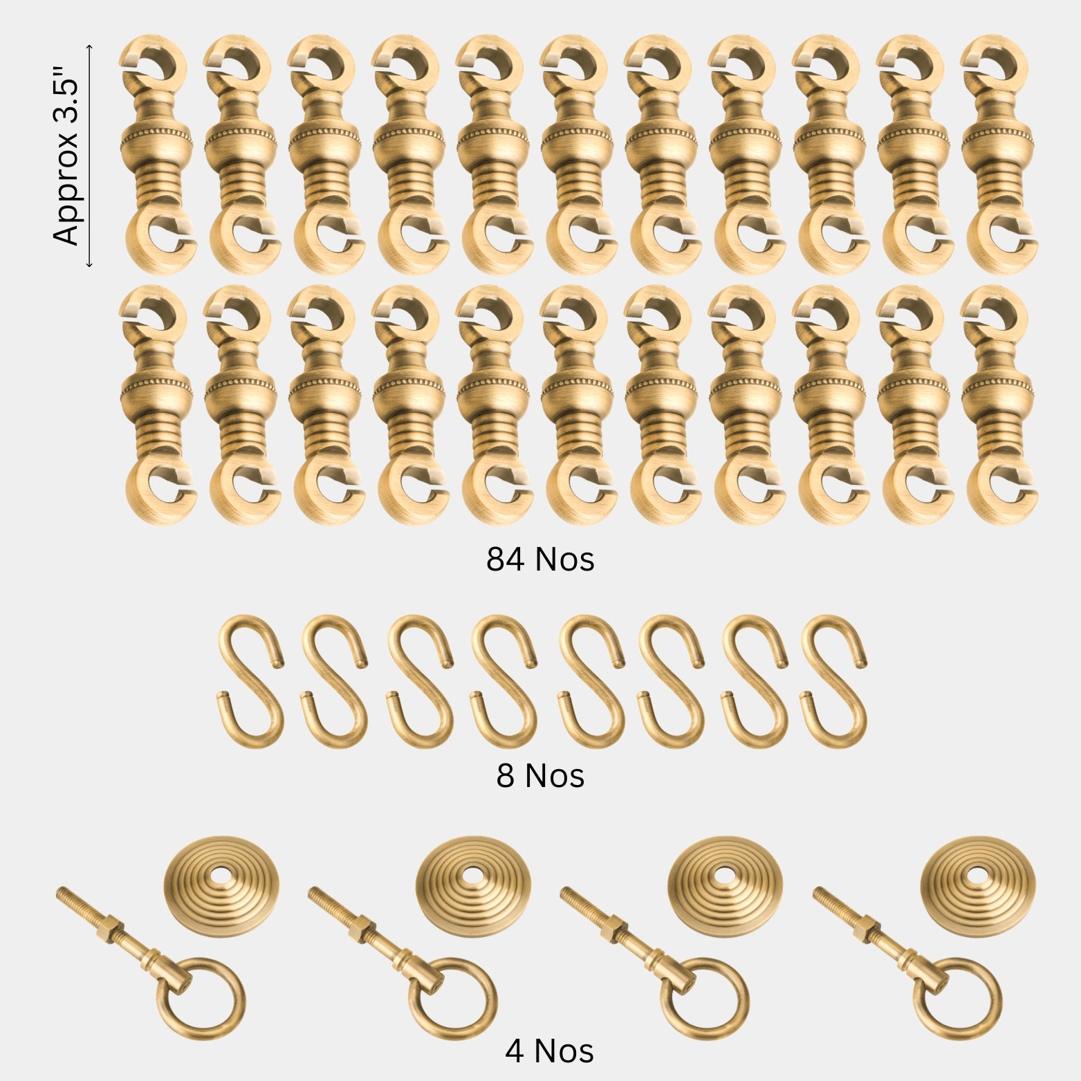 Close-up of high-grade rust-proof solid brass jhula chain links and heavy-duty S-hooks for smooth, noise-free swinging