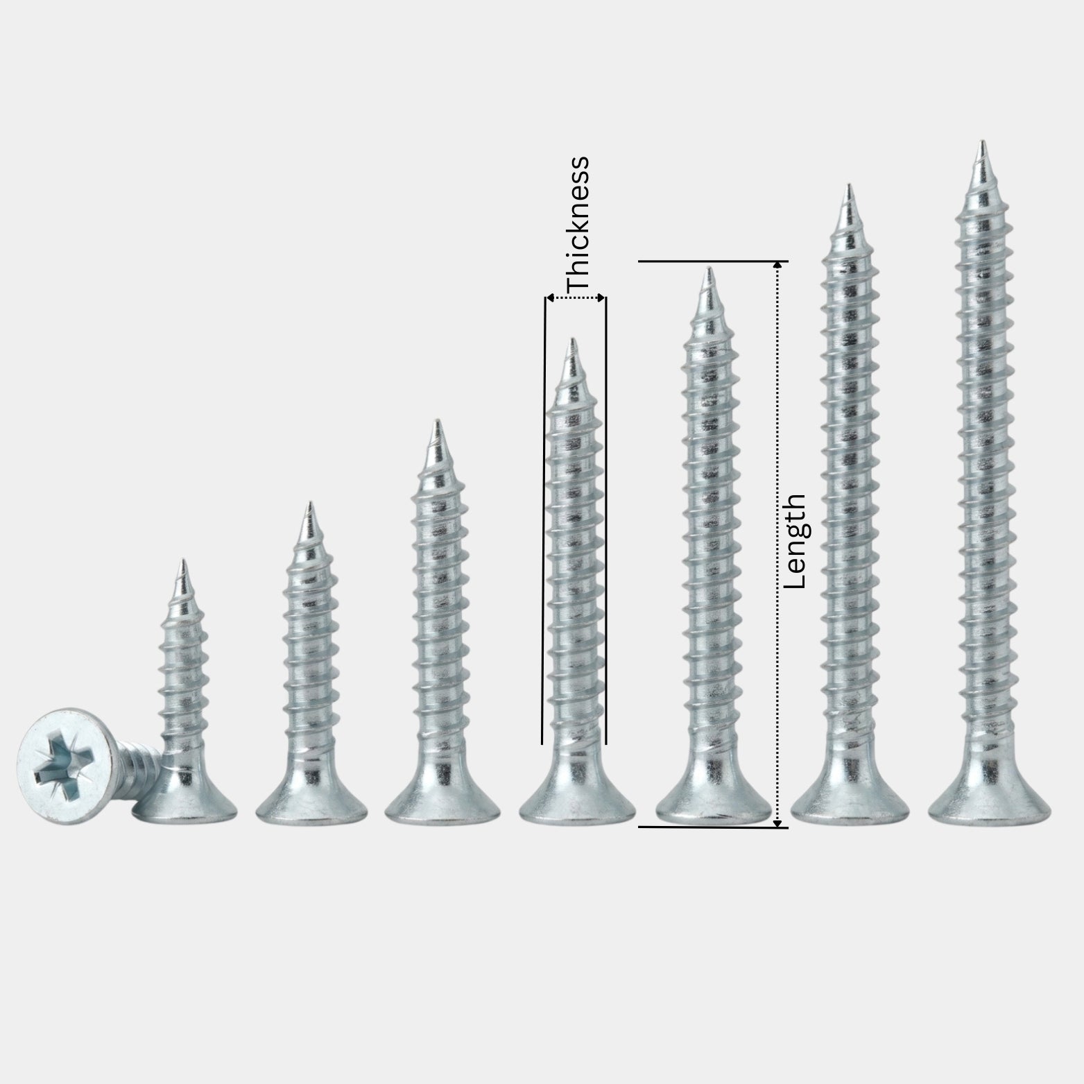 Premium zinc finished chipboard screws in multiple lengths and sizes for woodworking and particle board projects