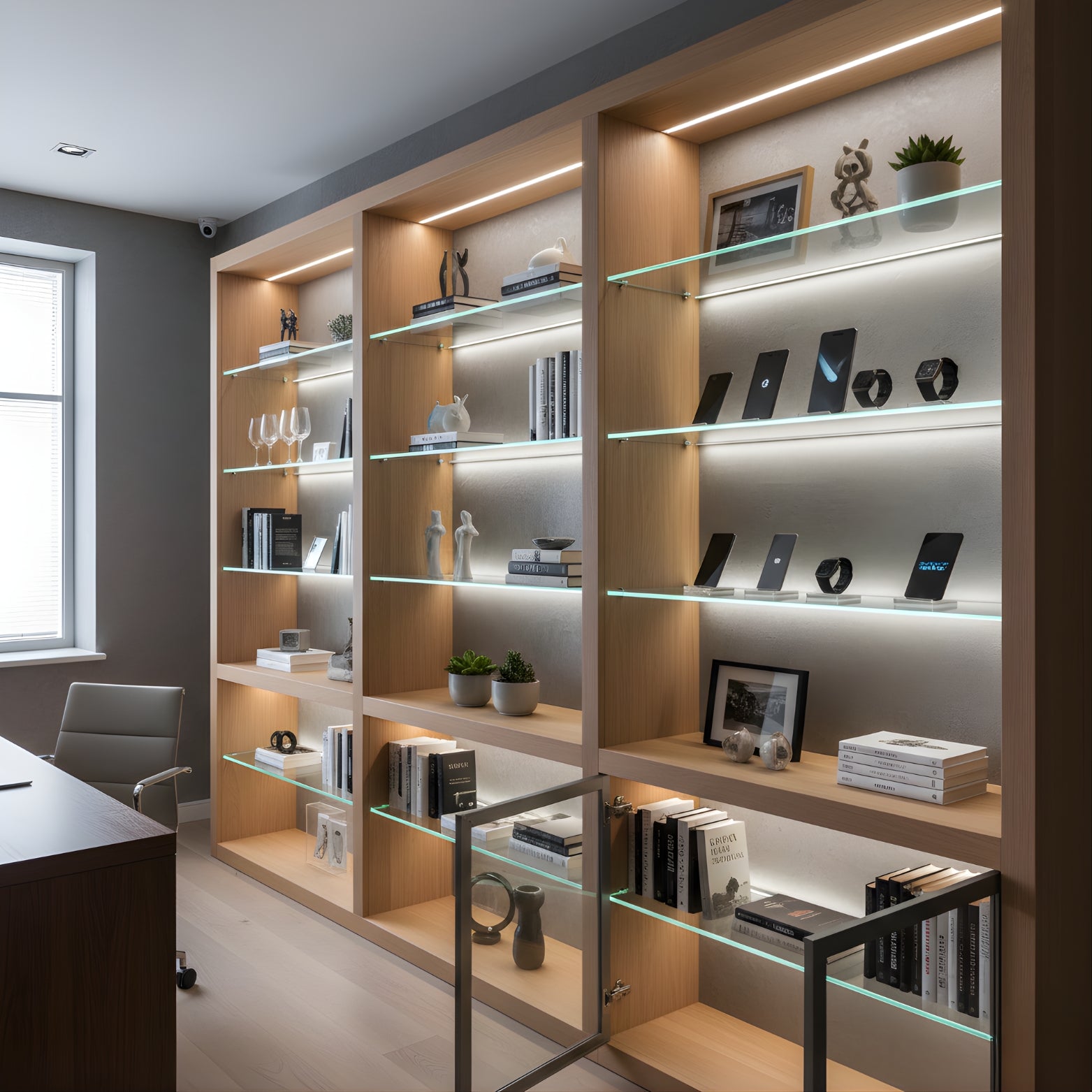 Ebco 8mm LED profile in 4000K neutral white for luxury wardrobes