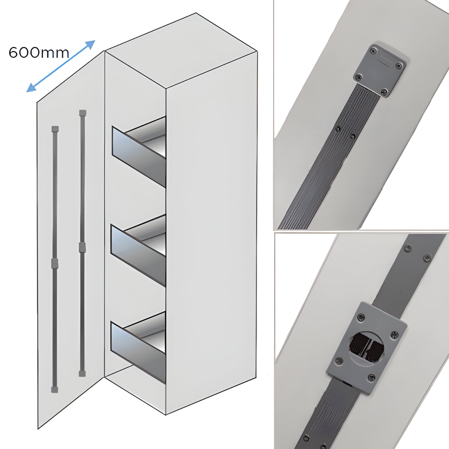 Ebco Door Stiffener HD in grey finish for tall wardrobe doors