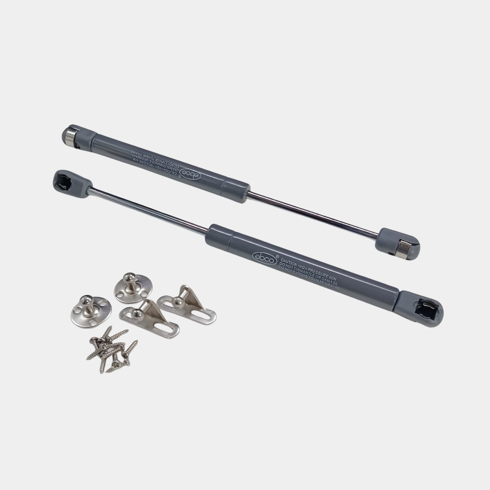 view of the Ebco Pro-Lift hydraulic gas pump showing the mounting brackets and anthracite grey finish, available at SS Hardware Varthur