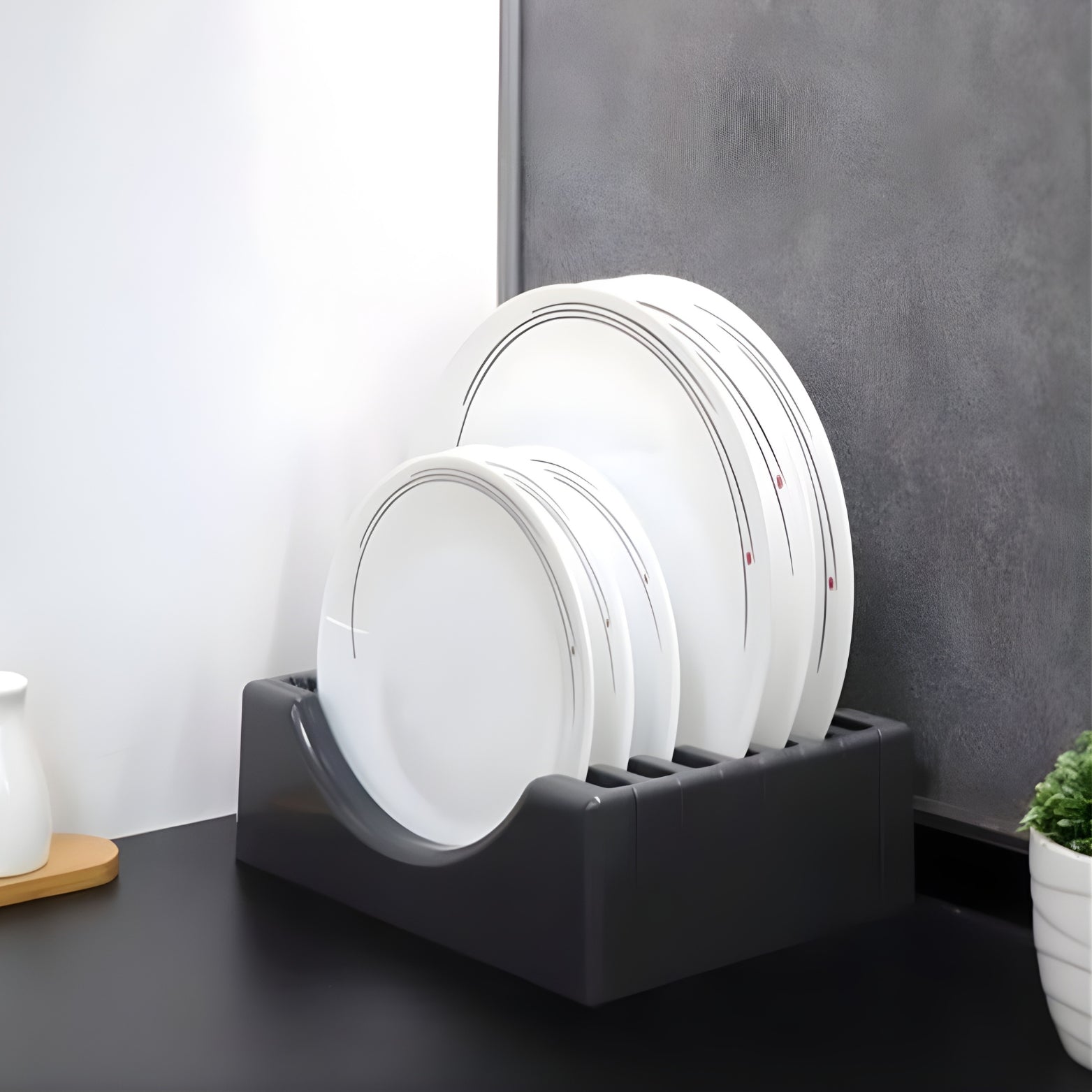 Ebco Livsmart drawer plate organiser in grey finish for modular kitchens