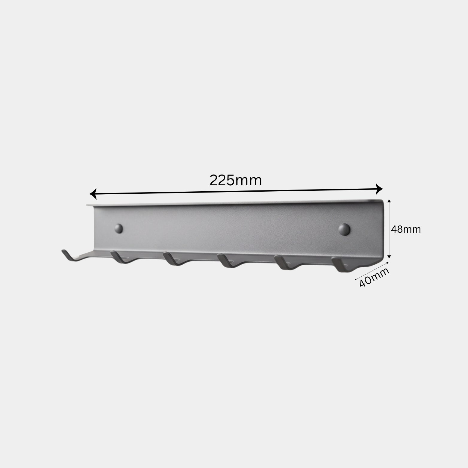 Ebco Midway Ladle Rack KMS-LR in anthracite finish showing dimensions 225mm x 48mm x 40mm