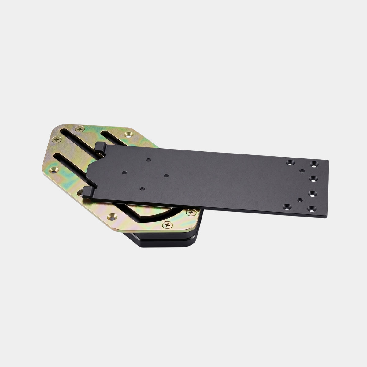 Detailed top-angle view of the heavy-duty metal Ebco Rotation Mechanism for Desk (RMD) hardware, available at Hardware Depot