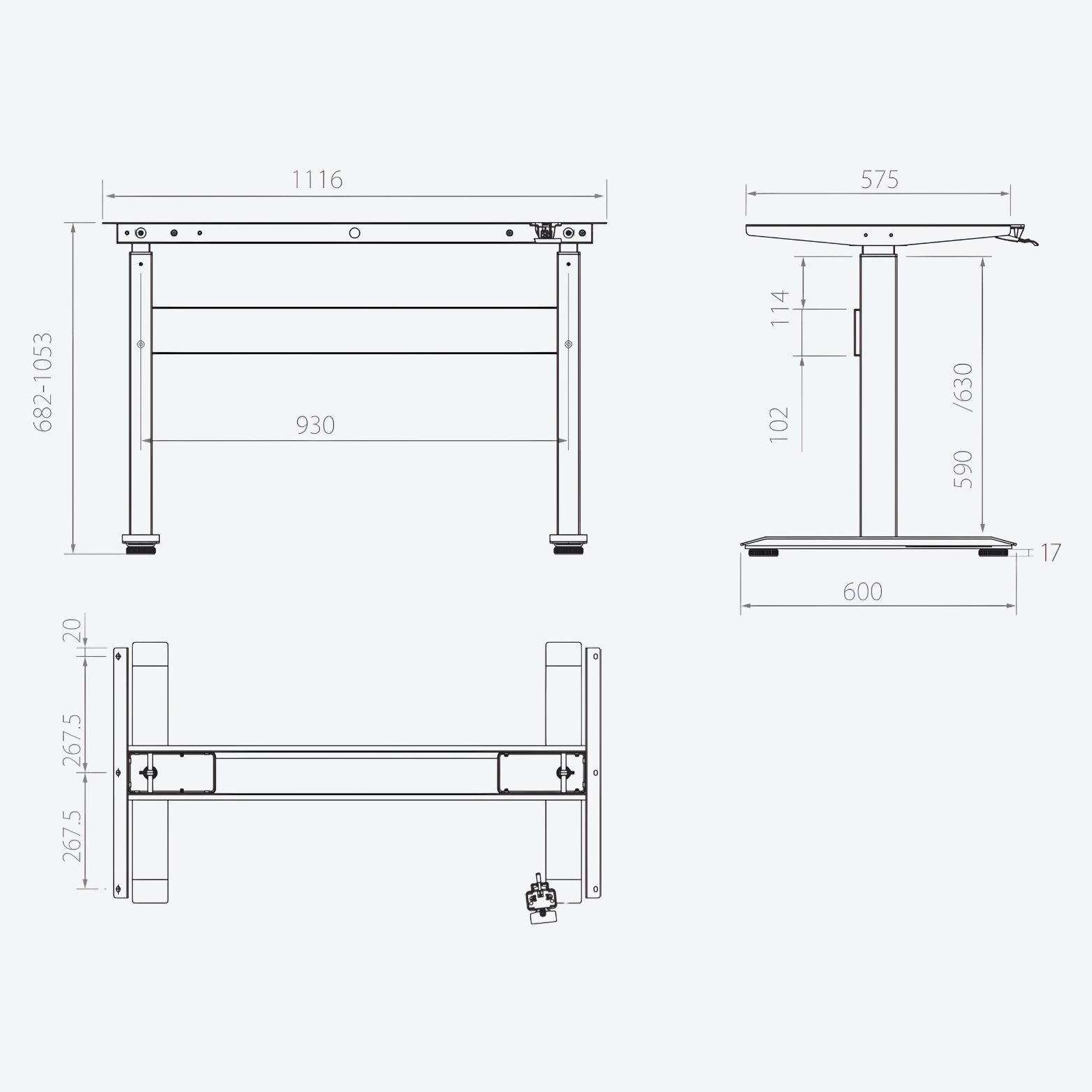 Hand lever for smooth gas lift height adjustment on Ebco table legs