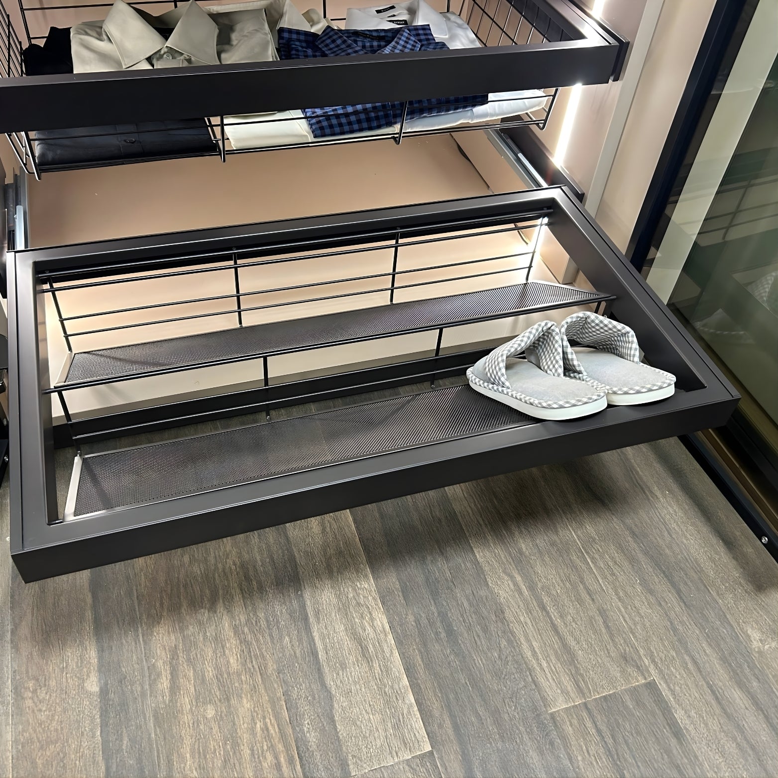 Close up of Ebco Soft Close mechanism on a pullout rack