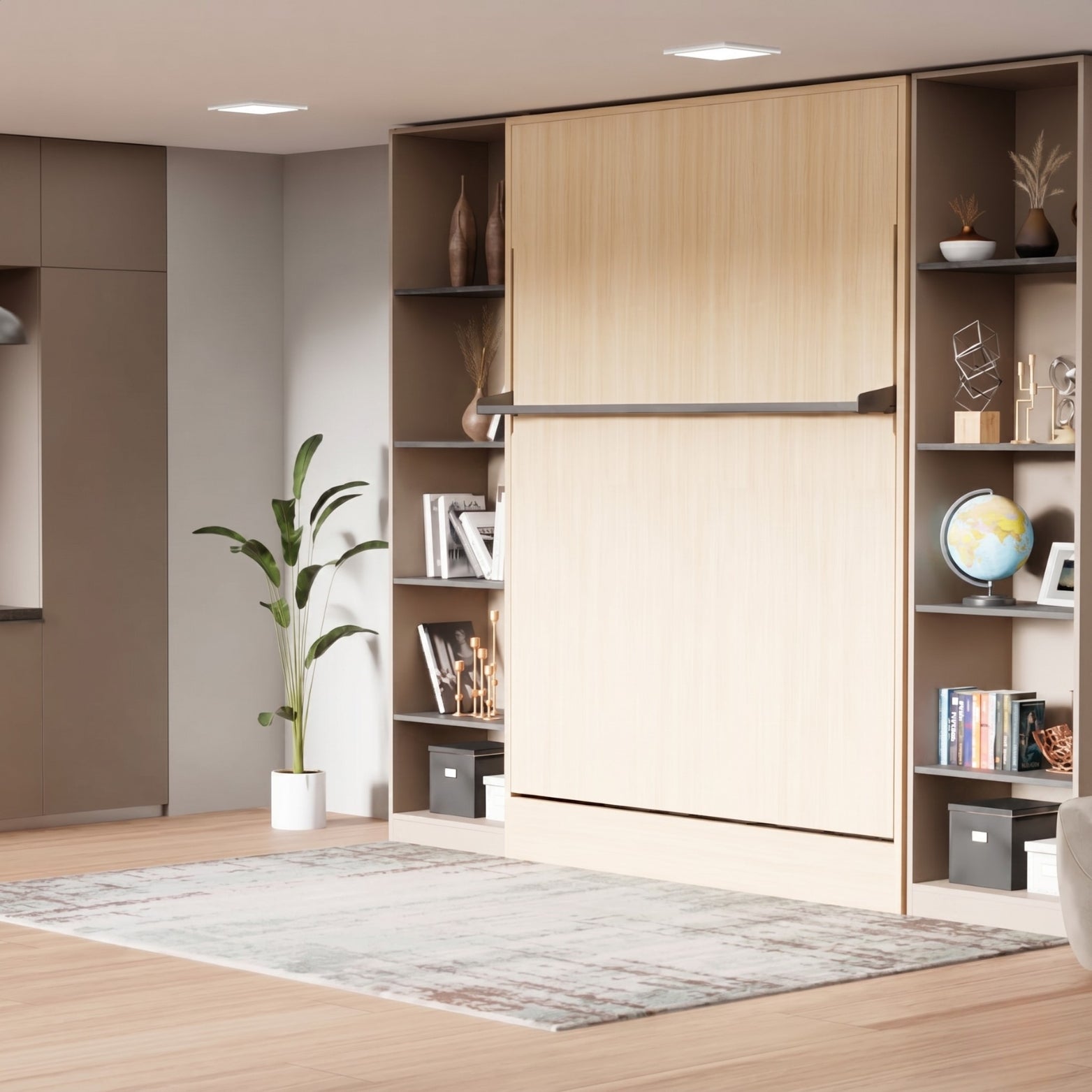 Cabinet dimension drawing for Ebco double wall bed with hydraulic lift mechanism clearances