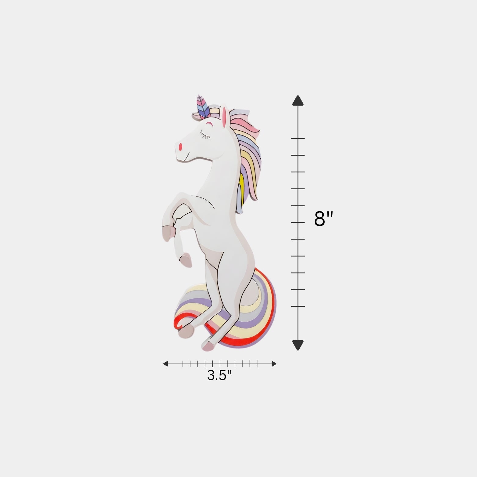 A pair of 8-inch unicorn cabinet handles positioned to face each other on double closet doors, highlighting their vibrant pastel colors and sleek, kid-friendly design.