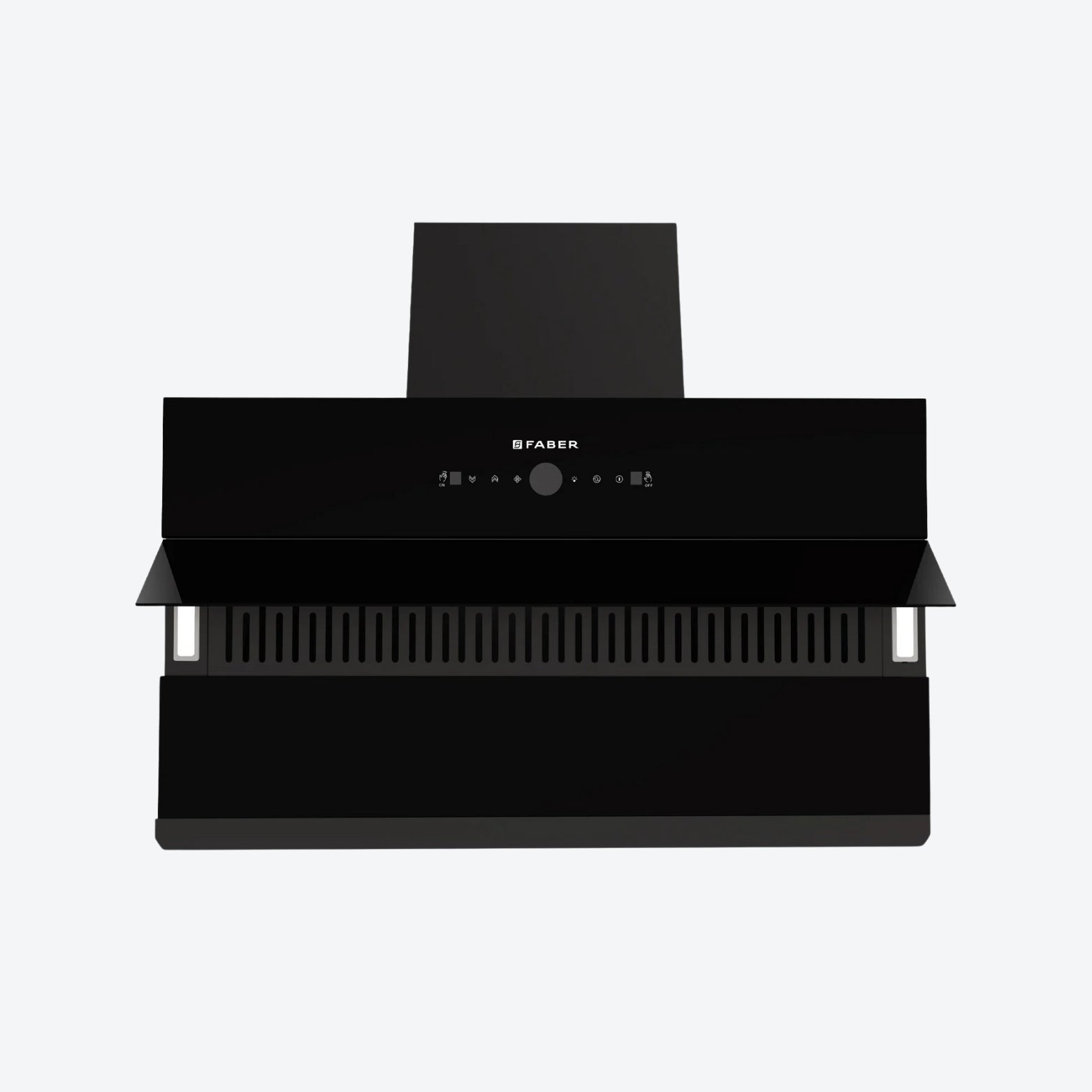 Faber Hood Comet 90 installed in a premium grey modular kitchen over a 4-burner built-in hob