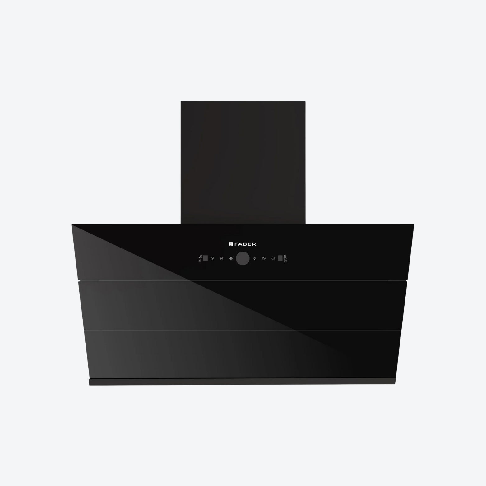 Compact side profile of the Faber 90cm chimney suitable for overhead cabinet integration