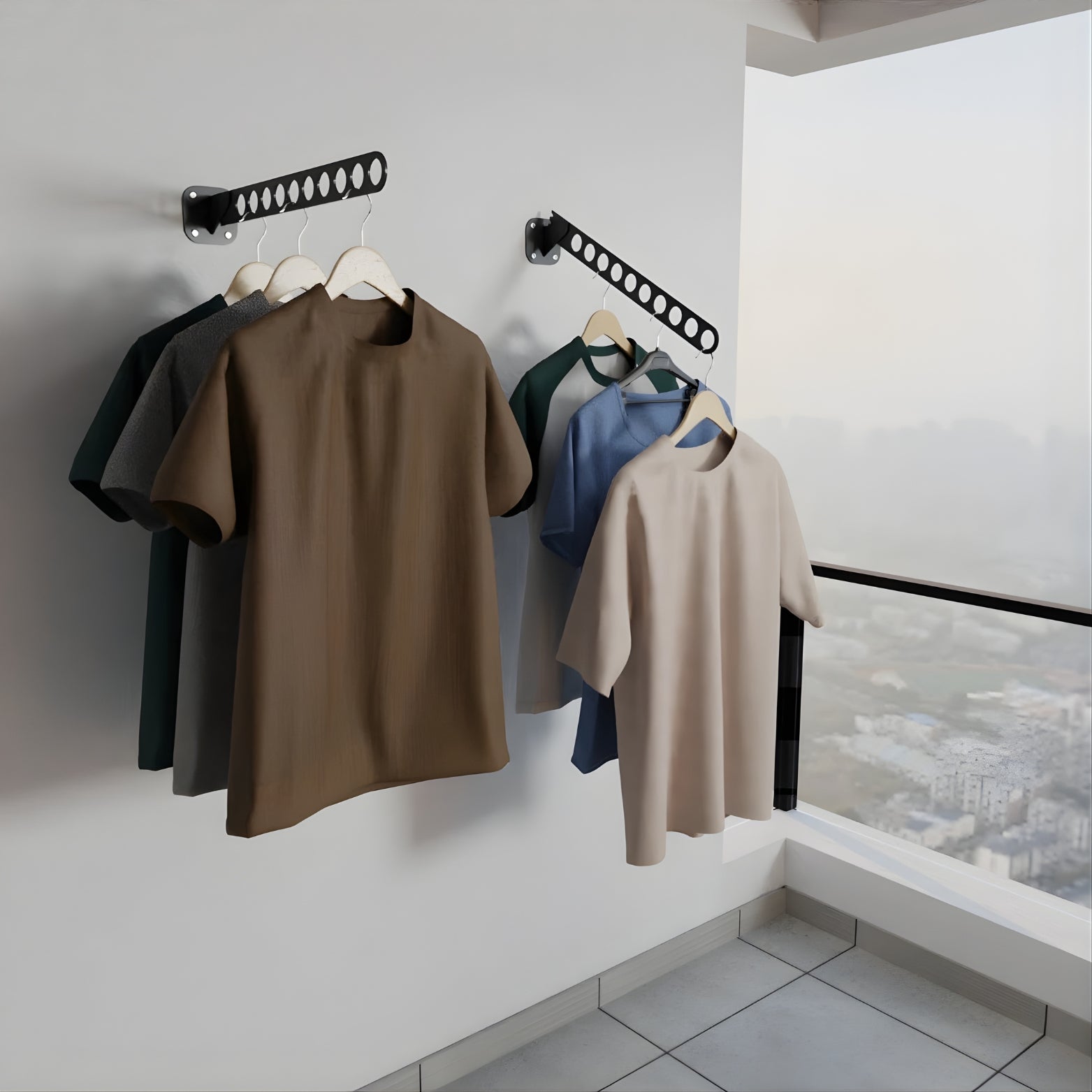 Space-saving folding wall mount clothes hanger rack