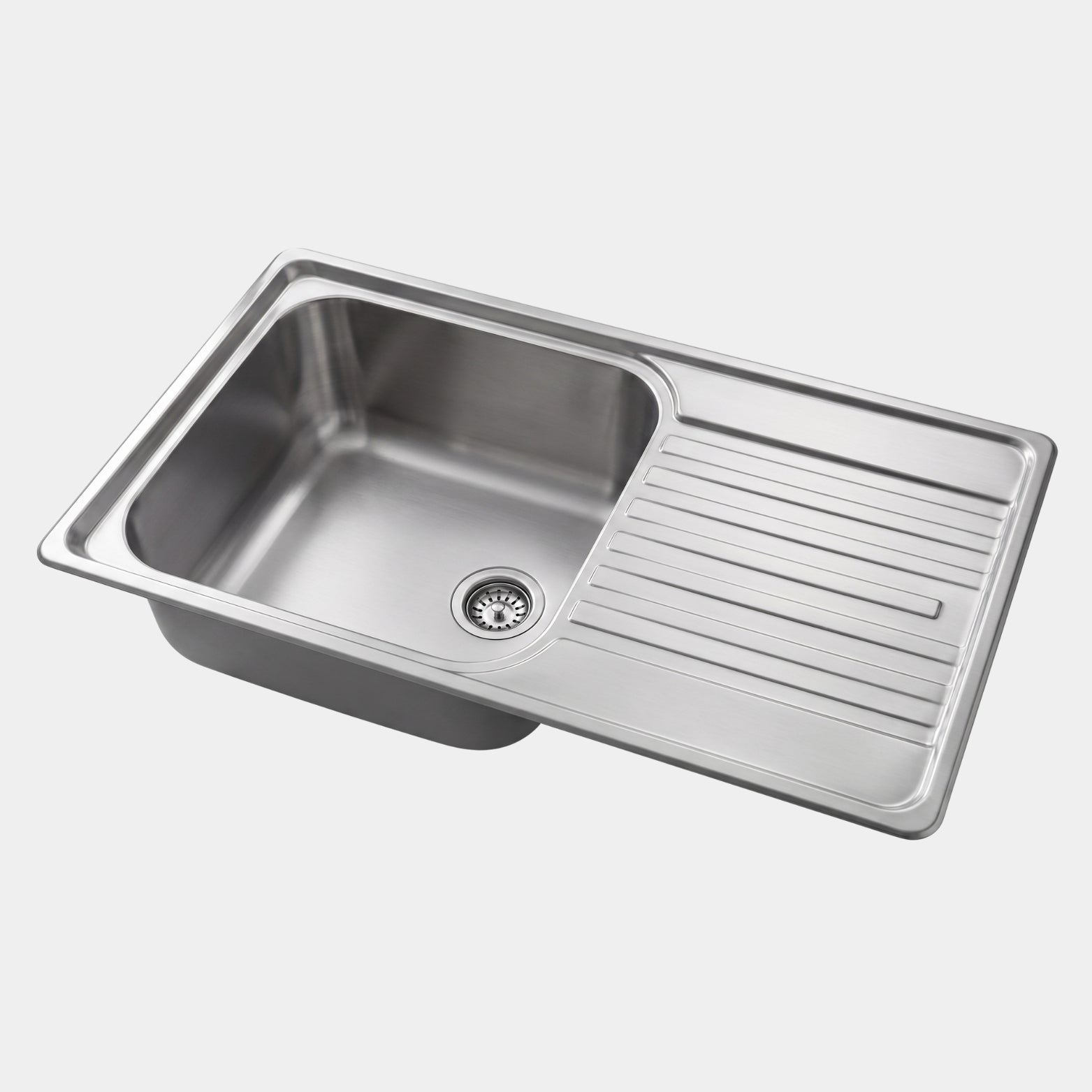 Franke Maris RSX611-91 single bowl stainless steel kitchen sink with drainboard isolated on a clean white background - available at Hardware Depot.