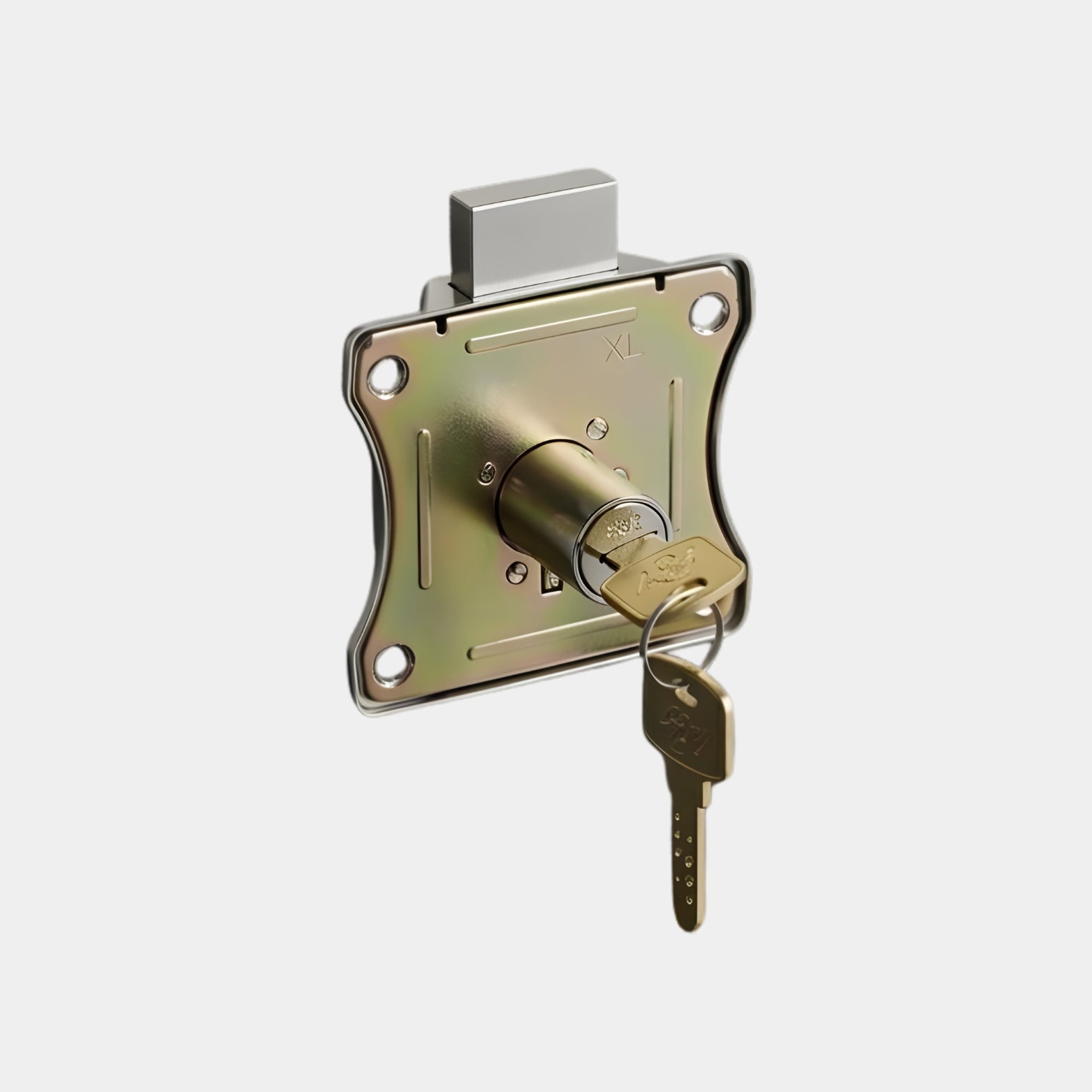 High-security reversible brass key included with the Godrej Curvo series locks