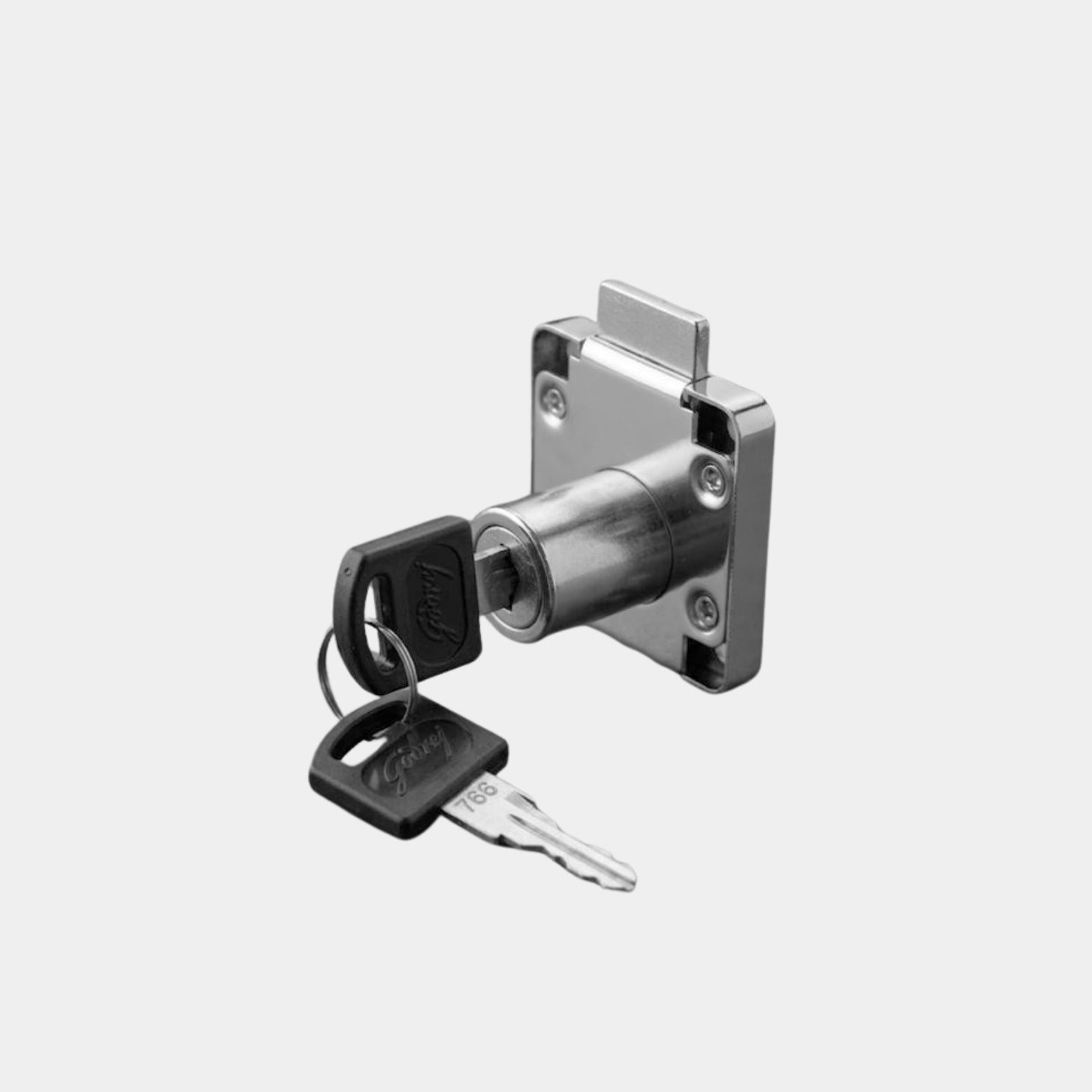 Godrej Multi-Purpose furniture lock in polished chrome finish with reversible keys