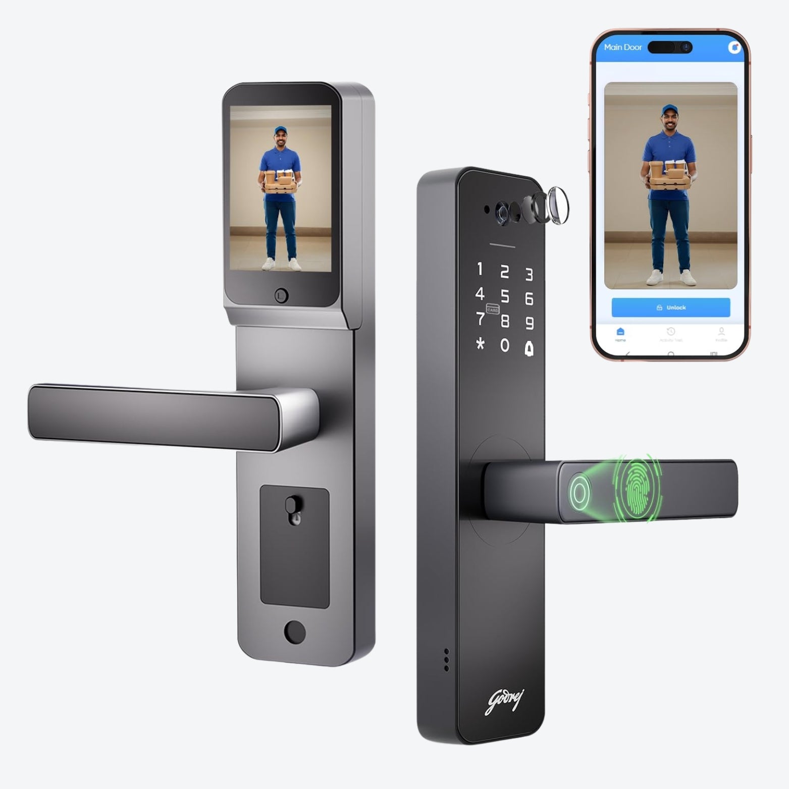 Godrej Neo Pro View 9690 smart door lock featuring an integrated 2K video doorbell and camera