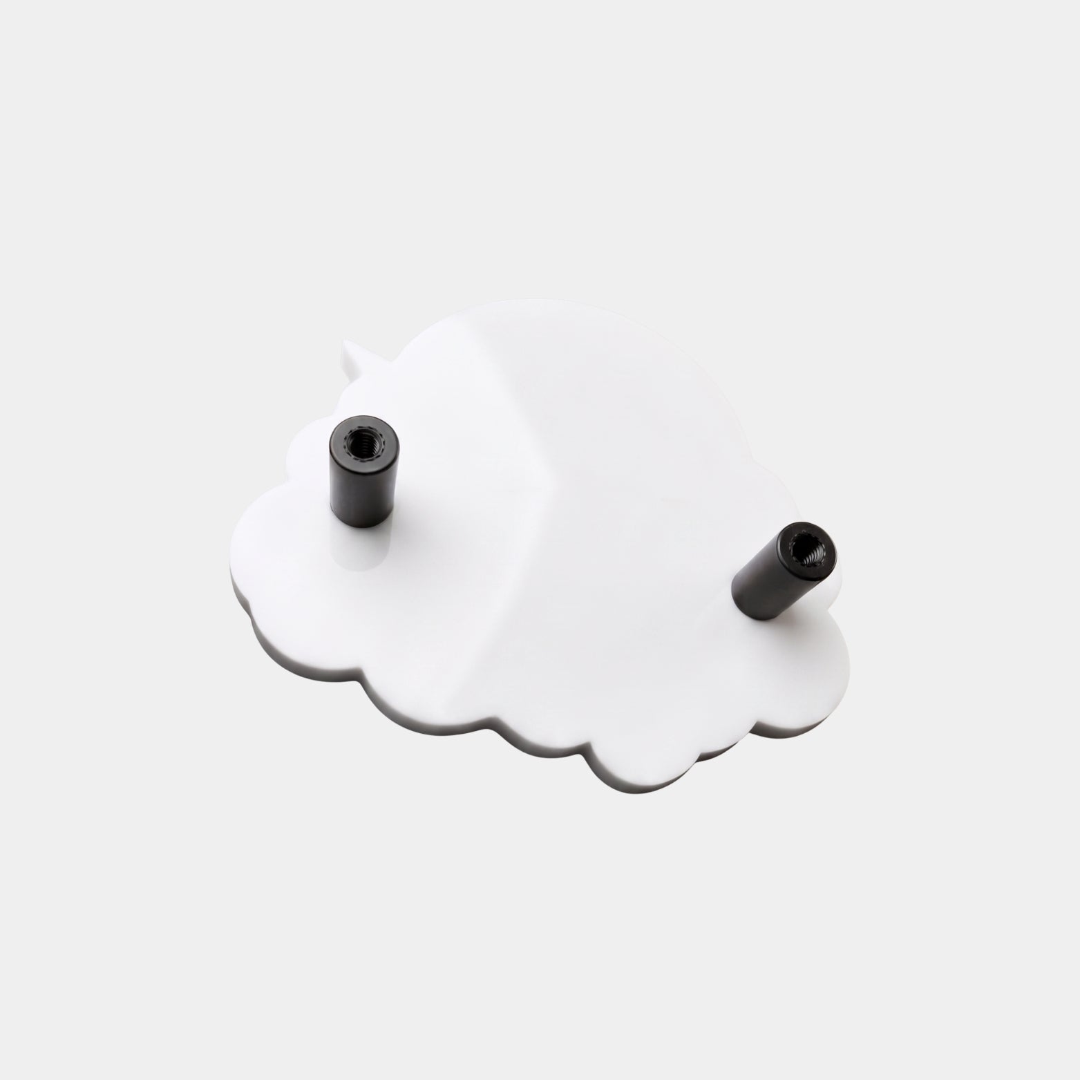Rear view showing the sturdy dual-pillar mounting system on the gloss white acrylic base plate of the kids cabinet handle