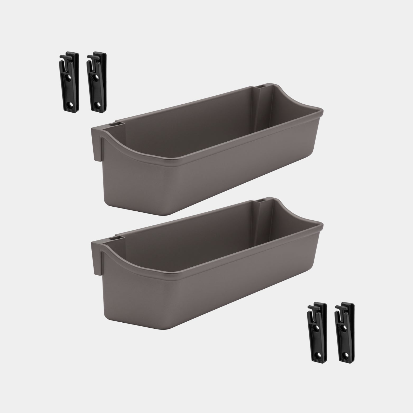 Set of 2 anthracite clip-on multi-utility cabinet shelf trays with mounting brackets from Hardware Depot