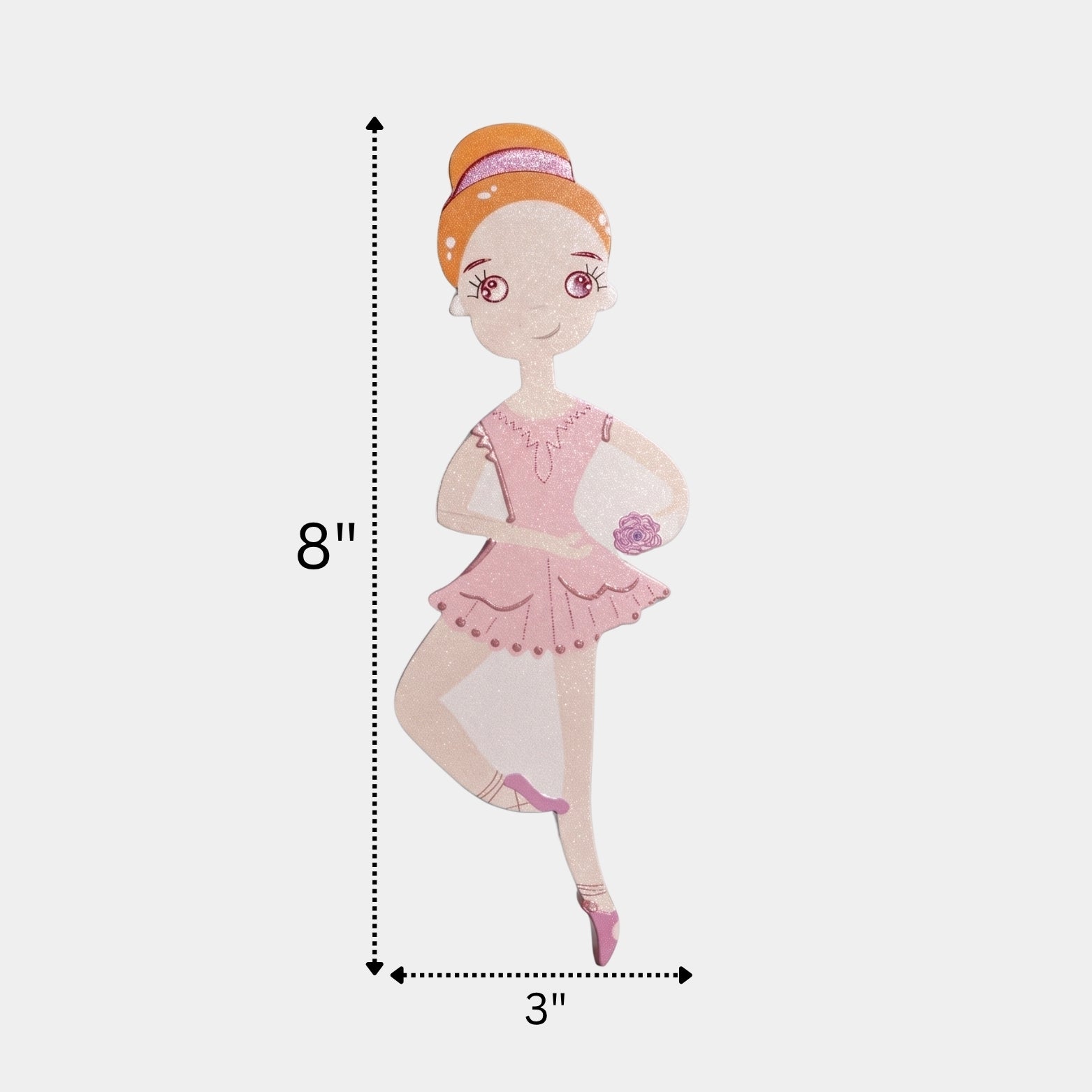 Front view of the small 4-inch ballerina acrylic kids drawer pull displaying width dimensions by Hardware Depot.