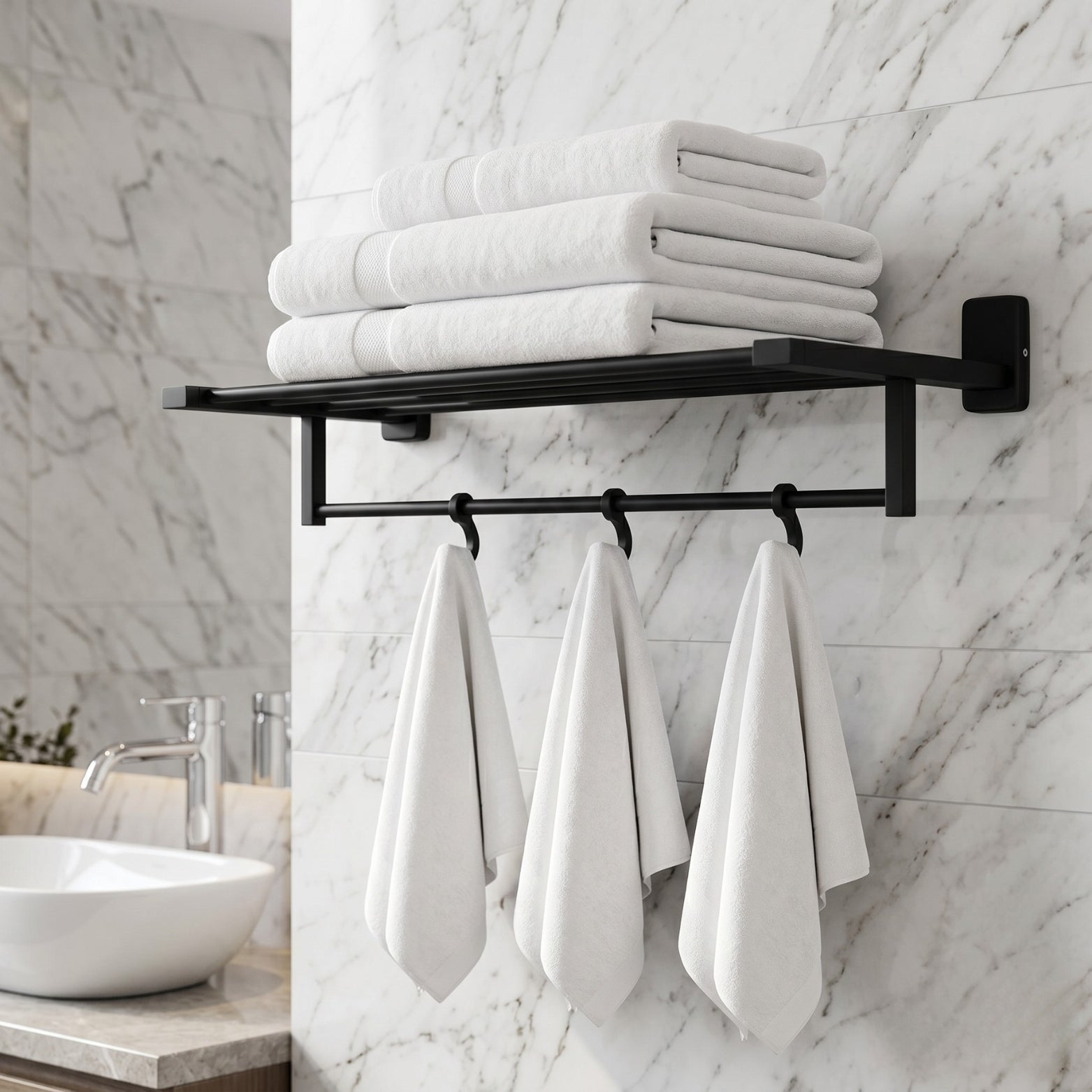 24 inch modern bathroom towel rack with hanging hooks available at Hardware Depot Bangalore
