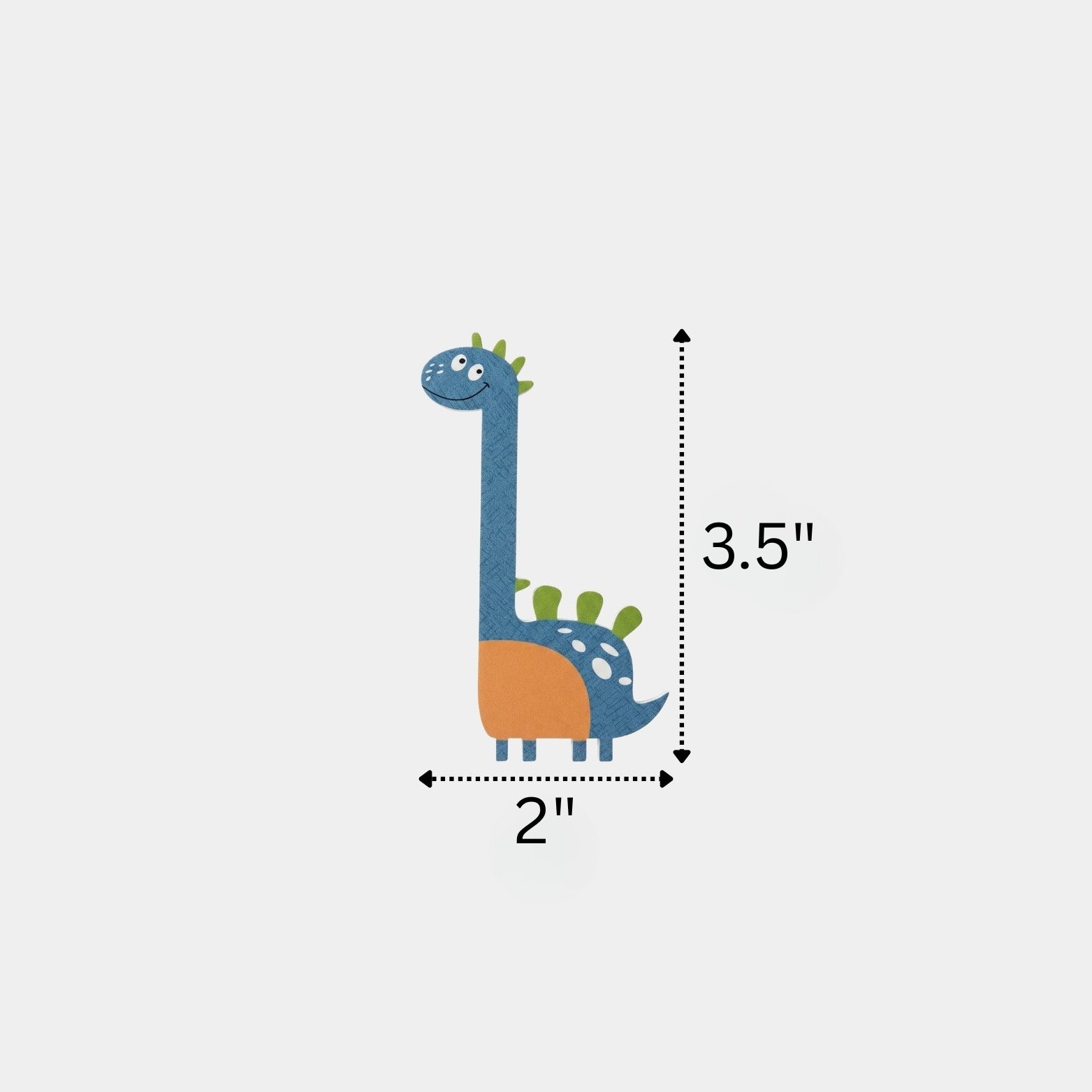 Dimension diagram for the small size right-facing dinosaur drawer pull handle measuring 3.5 inches by 2 inches.