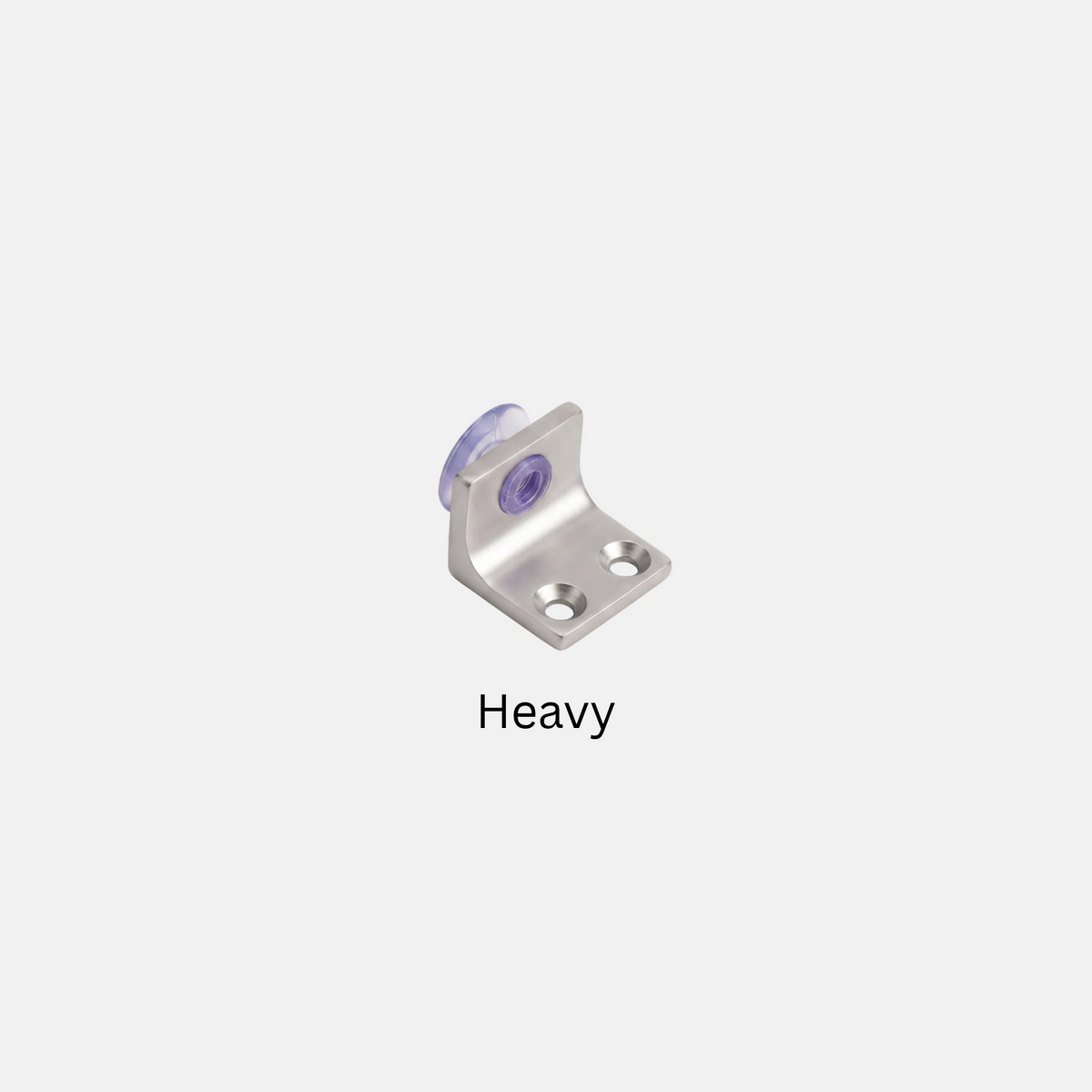 Close-up view of the Heavy variant Brass L Bat glass shelf bracket featuring a transparent anti-slip suction cup and dual mounting holes, available at Hardware Depot.