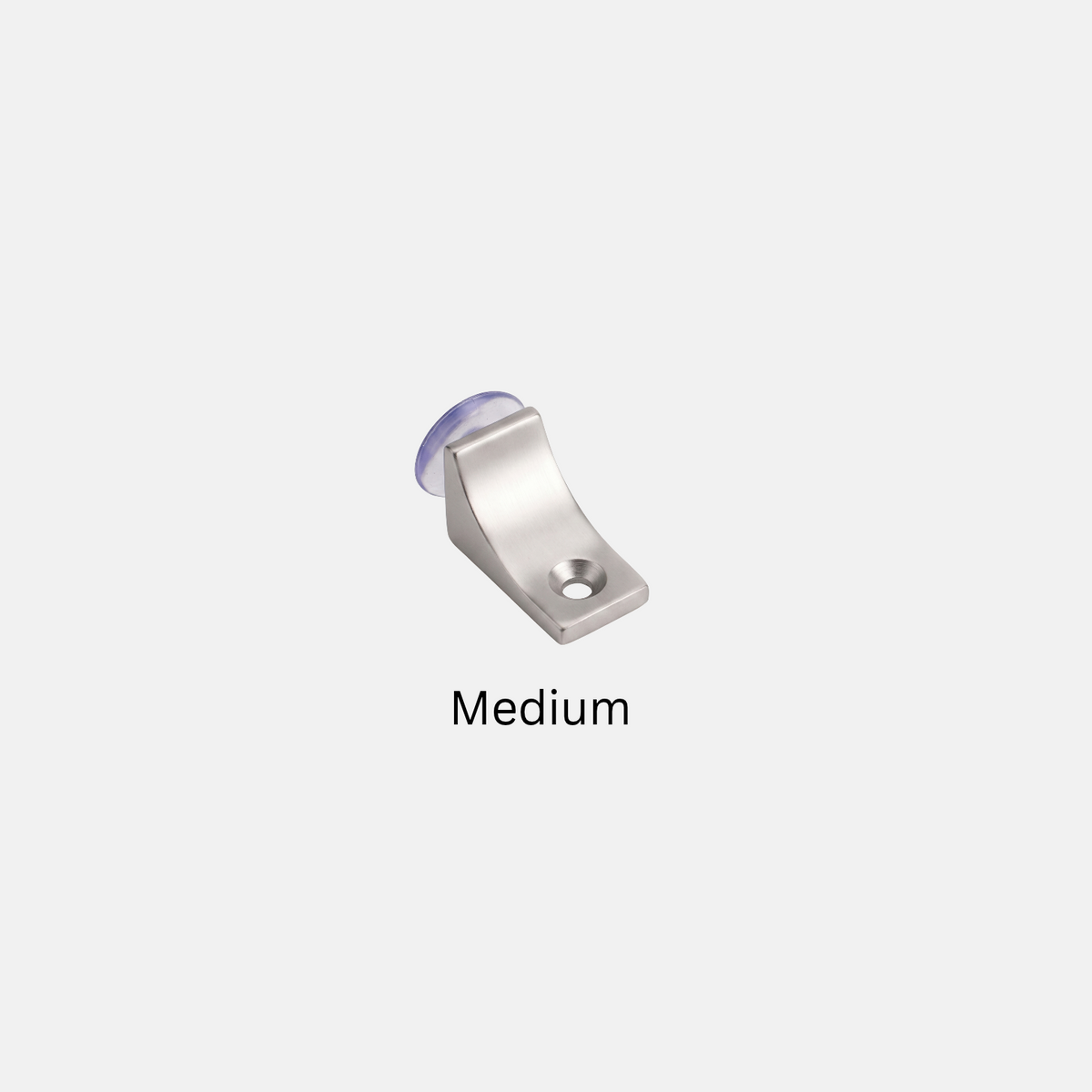 Detailed view of the Medium variant Brass L Bat glass shelf bracket, highlighting the single mounting hole and anti-slip suction cup, available at Hardware Depot.
