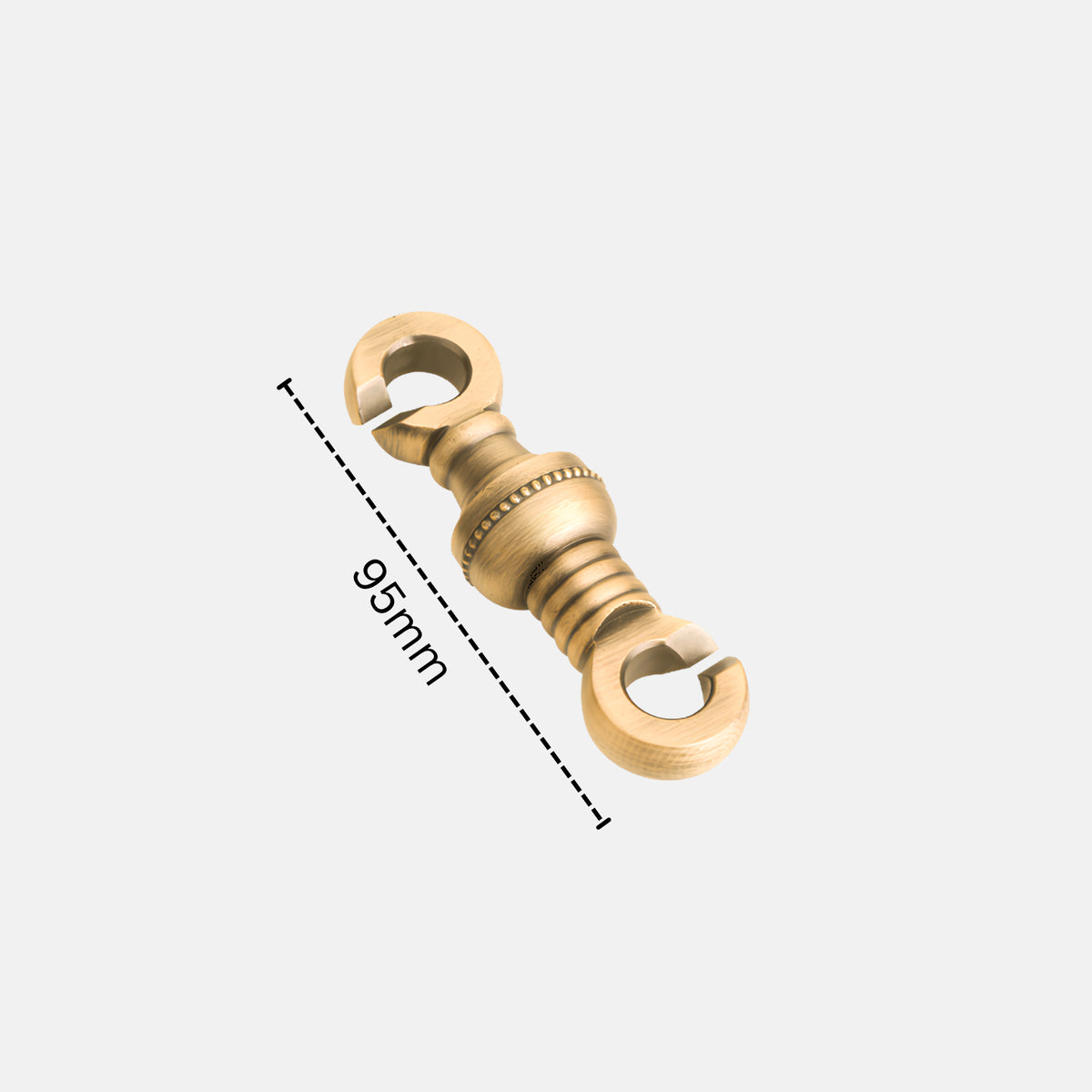 Dimension measurement scale showing 95mm length of the solid brass swing chain clamp available at Hardware Depot and SS Hardware Bangalore