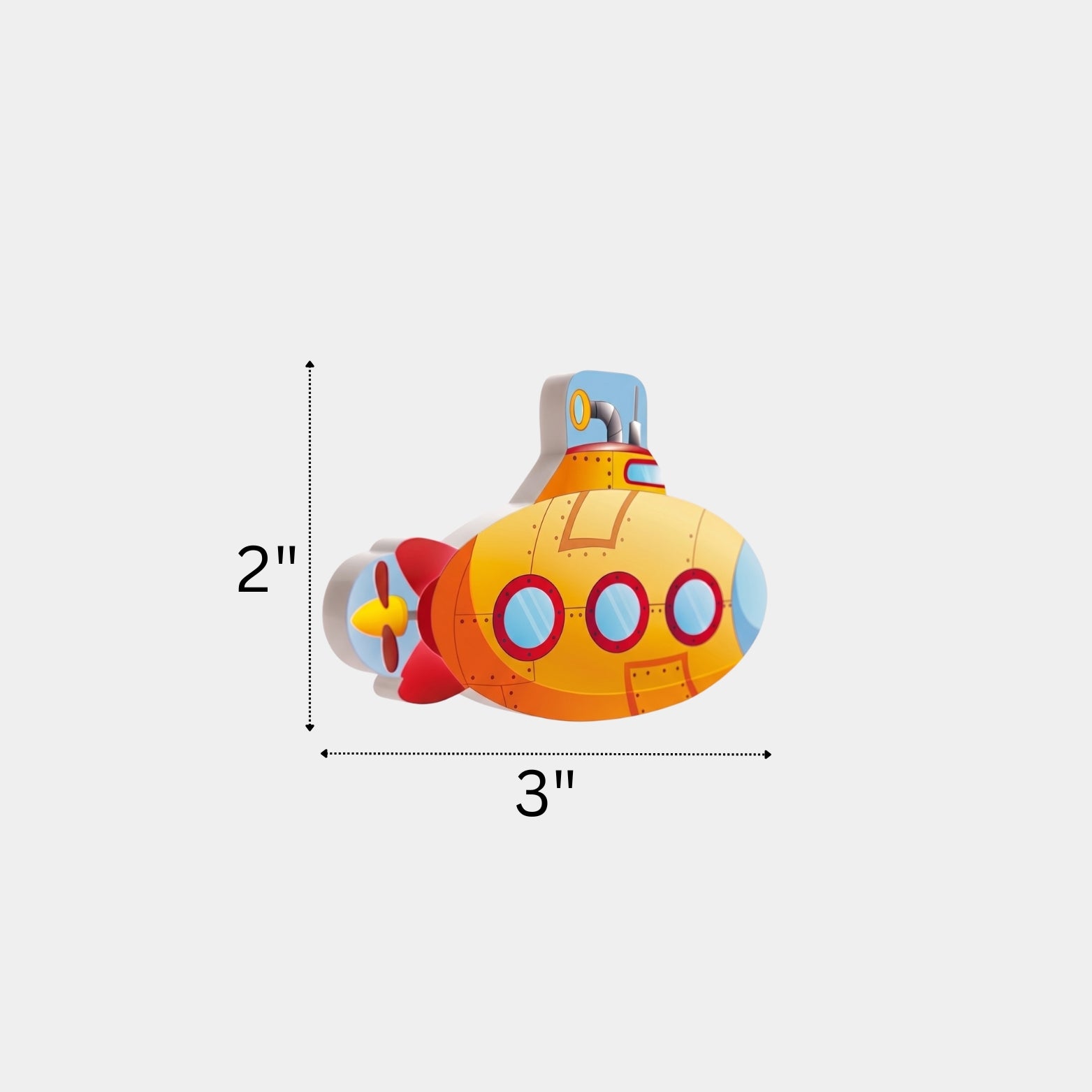 Small 3-inch marine themed yellow submarine drawer knob by Hardware Depot for nursery dressers side view