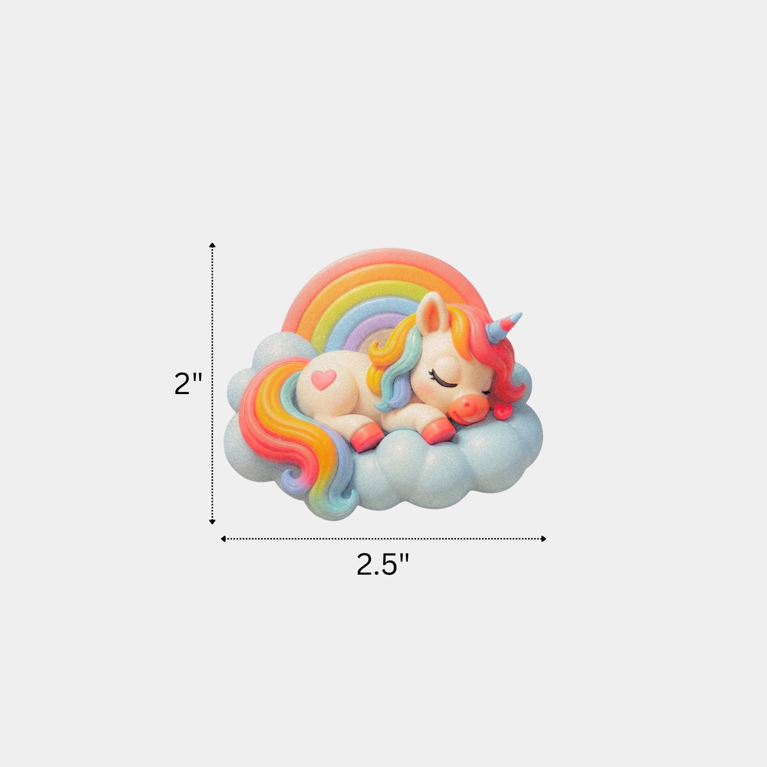 Technical dimension chart showing the small variant unicorn cabinet hardware measuring 2.5 inches wide by 2 inches