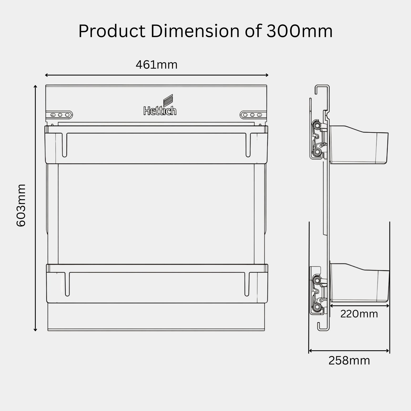 Size 3 Hettich 300mm wide premium bottle pullout loaded with oil and spice jars