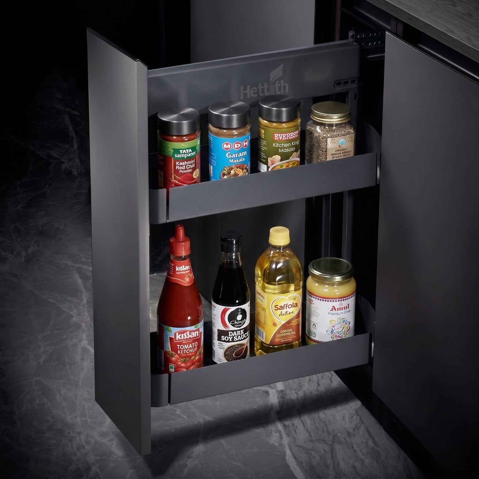 Hettich wire bottle pullout sizes 150mm 200mm and 300mm for kitchen cabinets at Hardware Depot Bangalore
