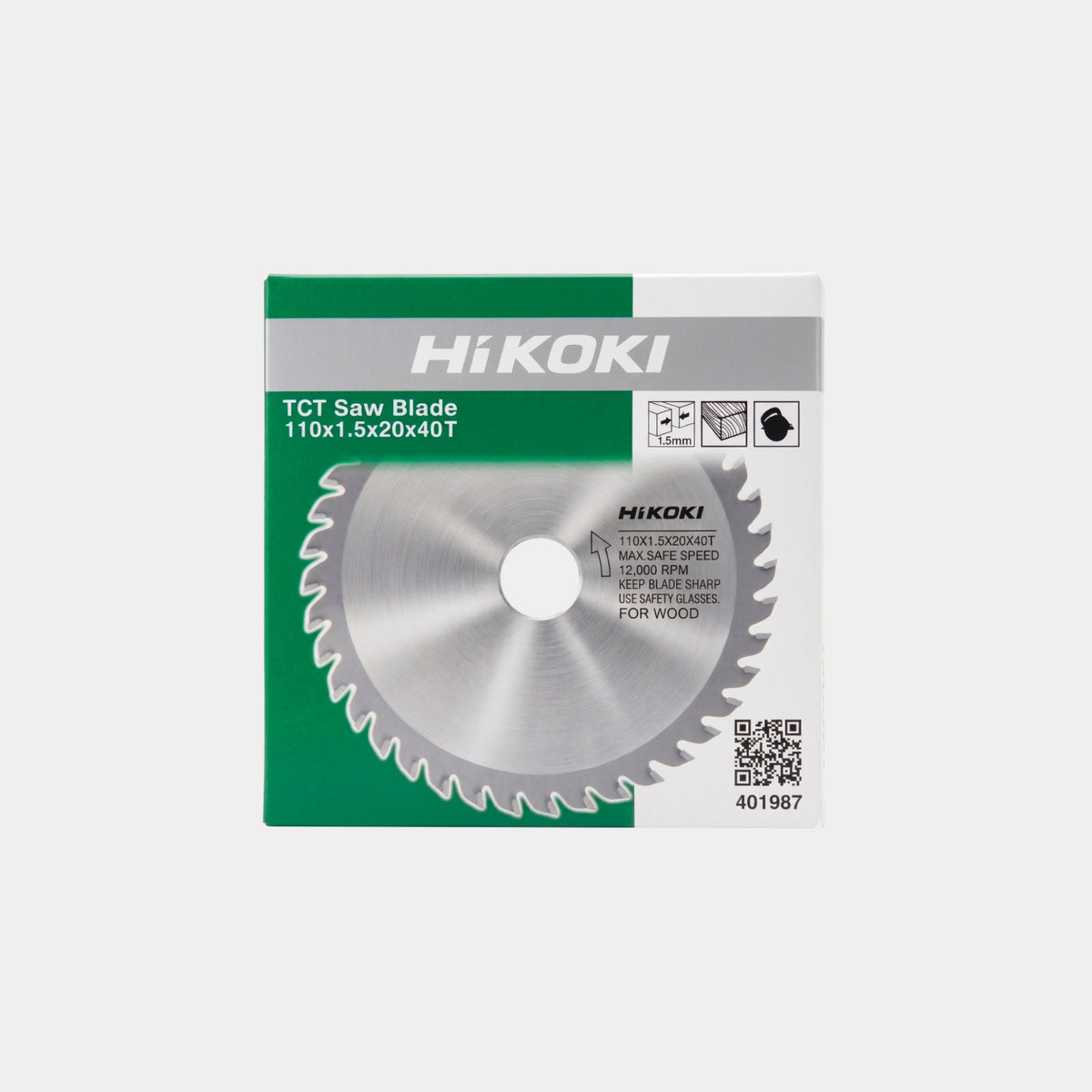 HiKOKI 110x1.5x20x40T wood cutting blade in original green packaging box
