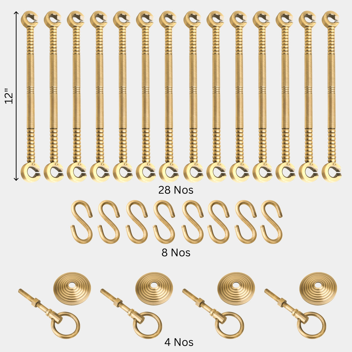 Inlocking Rods Solid Brass Zulla Fittings | 28 Rods & 8 S-Hooks | Bangalore – Hardware ...