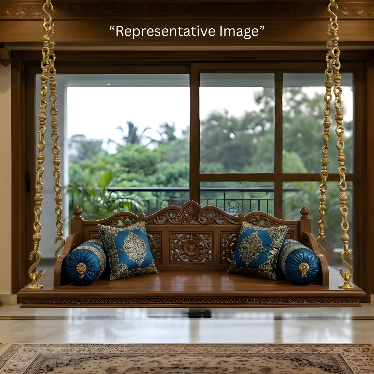 Solid brass jhula base clamps and hardware for secure ceiling mounting, suitable for traditional Indian Oonjal and modern swings in Bangalore homes